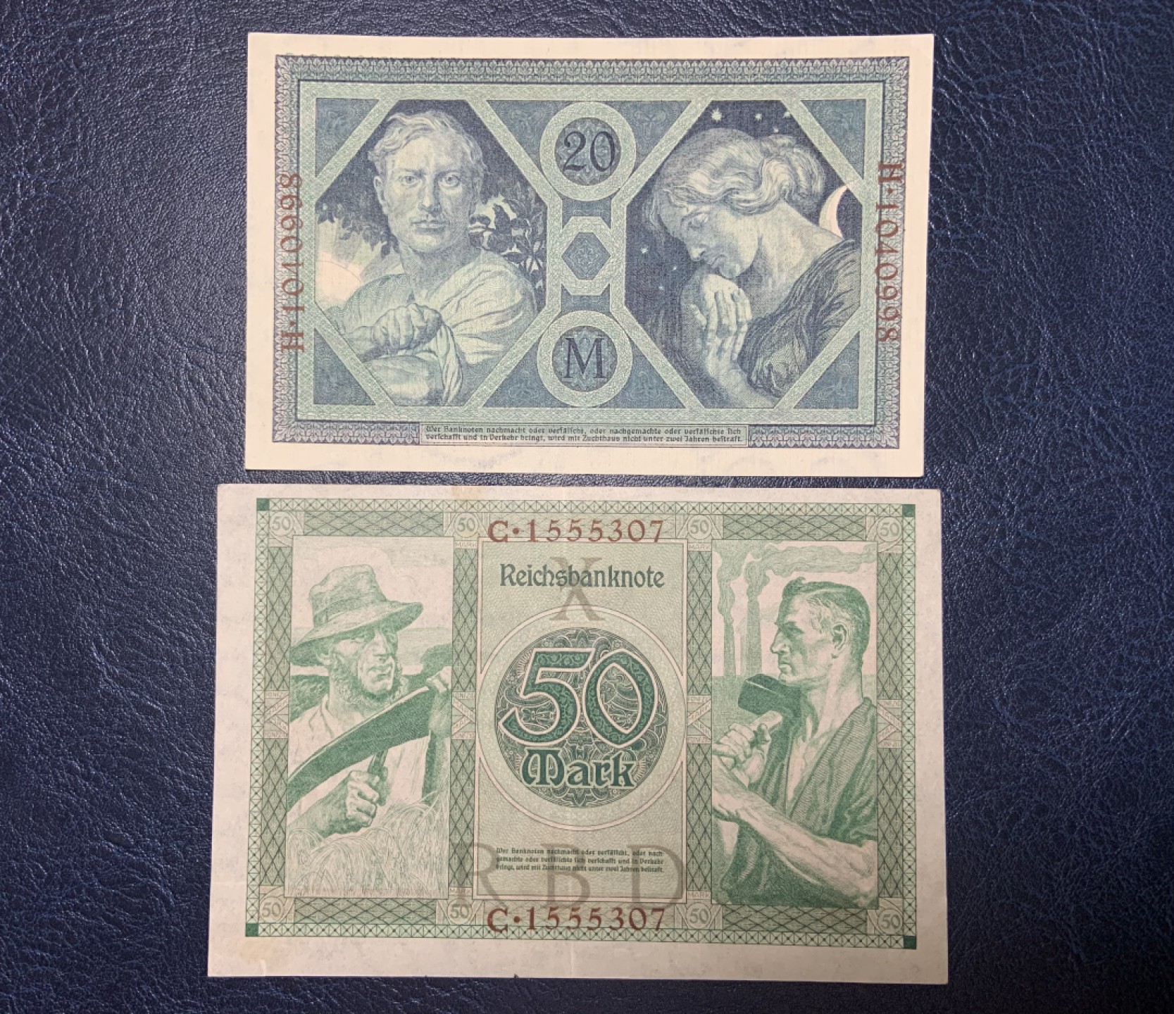 收藏联盟Quantum Auction 第179期拍卖 德国1915-1920年20和50马克  流通品相 精美老钞