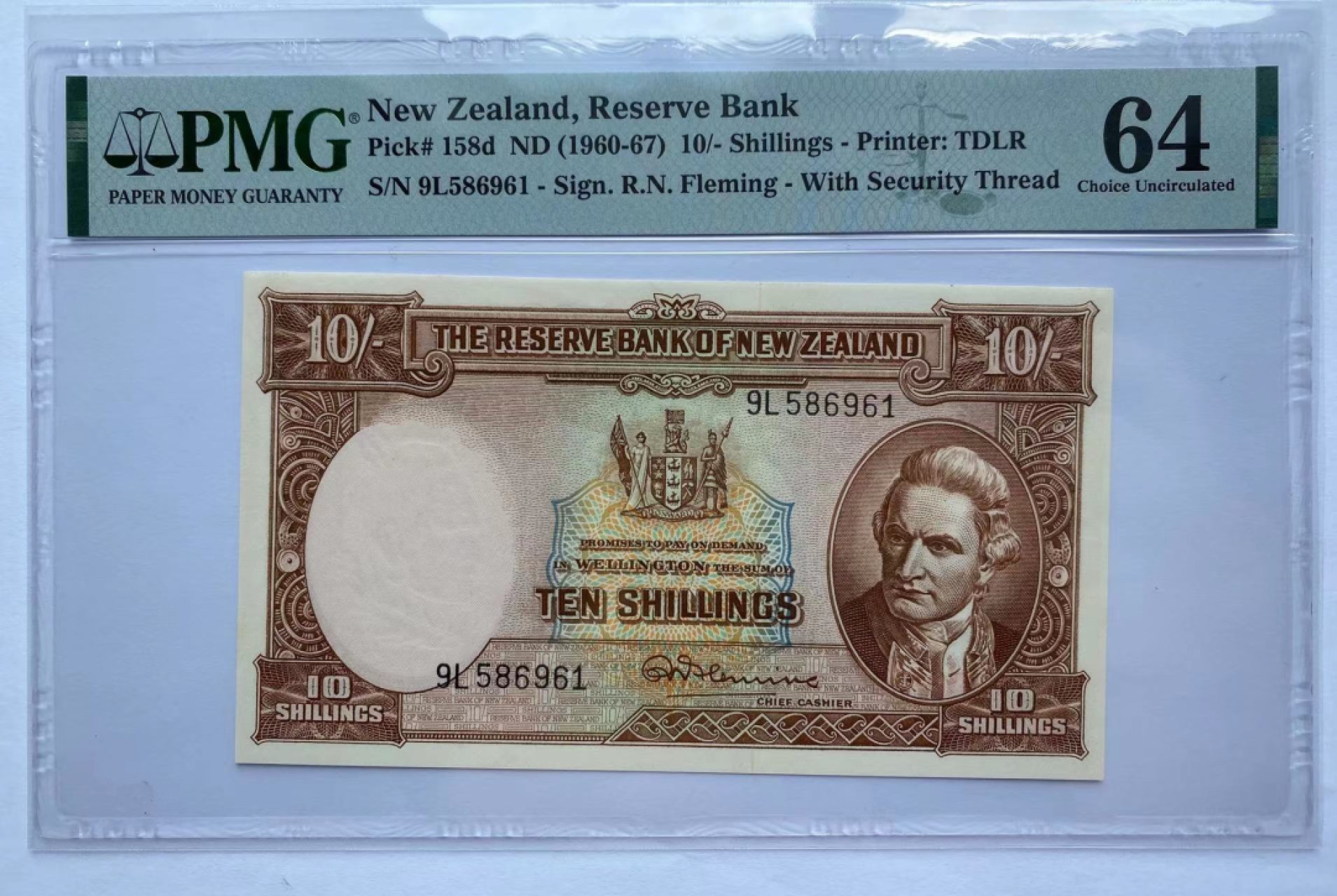 【Blue Auction】✨世界纸币精拍第206期【精】 【无47】新西兰 1960-67年10先令 PMG64 库克船长