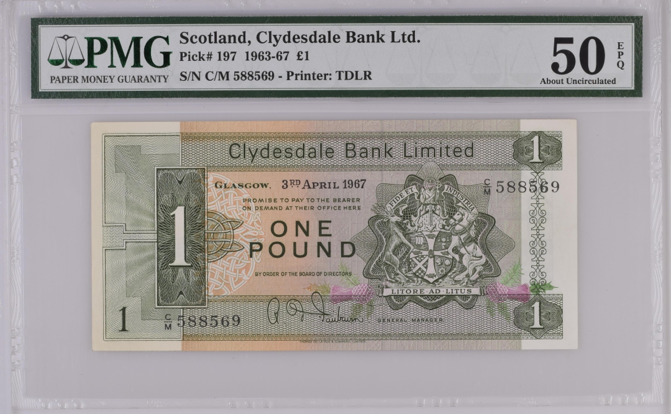 收藏联盟Quantum Auction 第179期拍卖 苏格兰 1967年1镑 PMG50e 大船