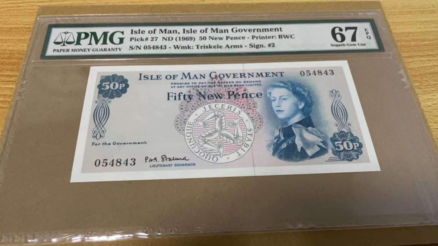 【Blue Auction】✨世界纸币精拍第206期【精】 马恩岛 1969年50便士 PMG67EPQ 高分戎装女王