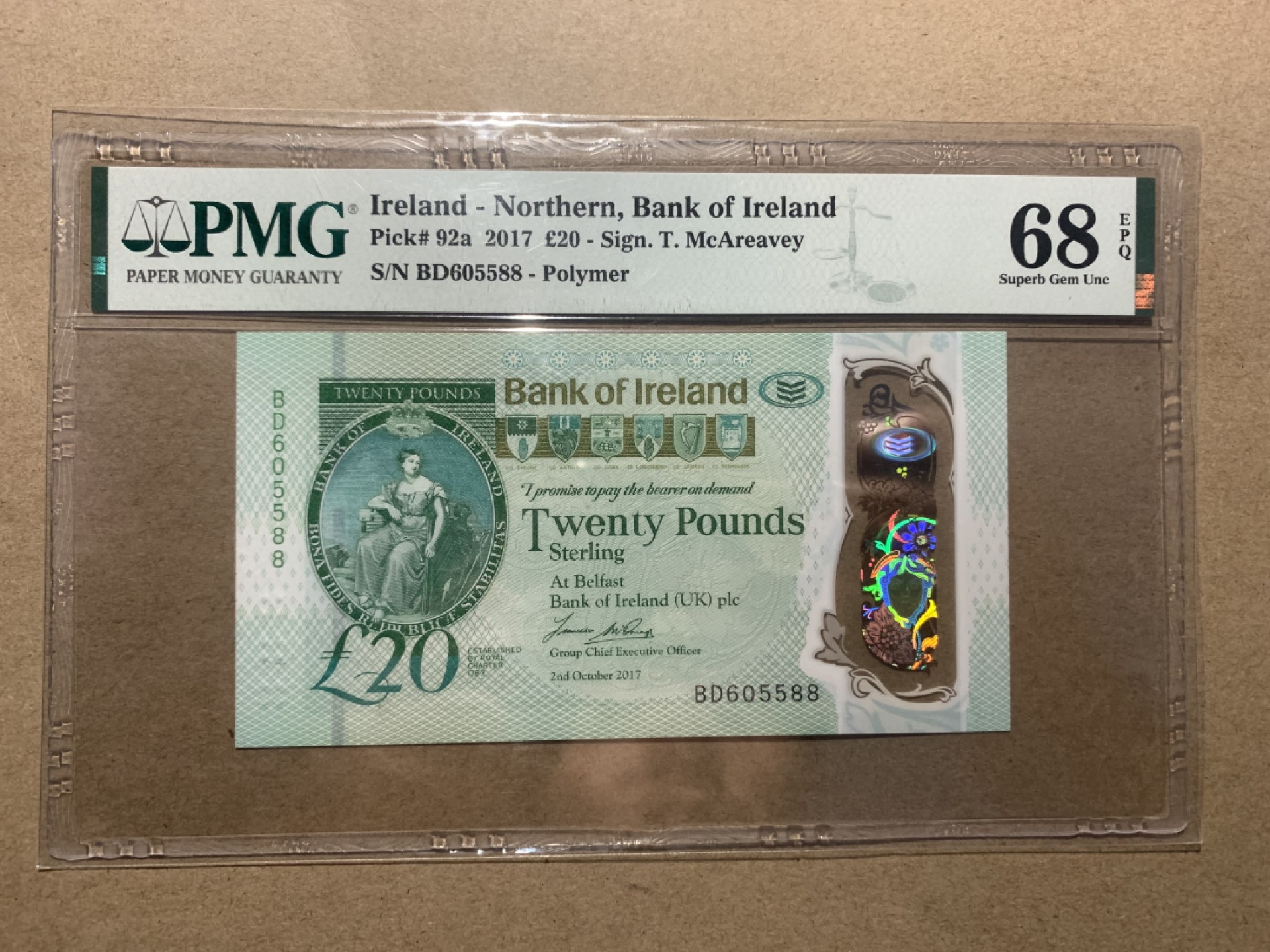 【Blue Auction】✨世界纸币精拍第206期【精】 【无47 88尾】北爱尔兰 2017年20镑 PMG68EPQ 超高分