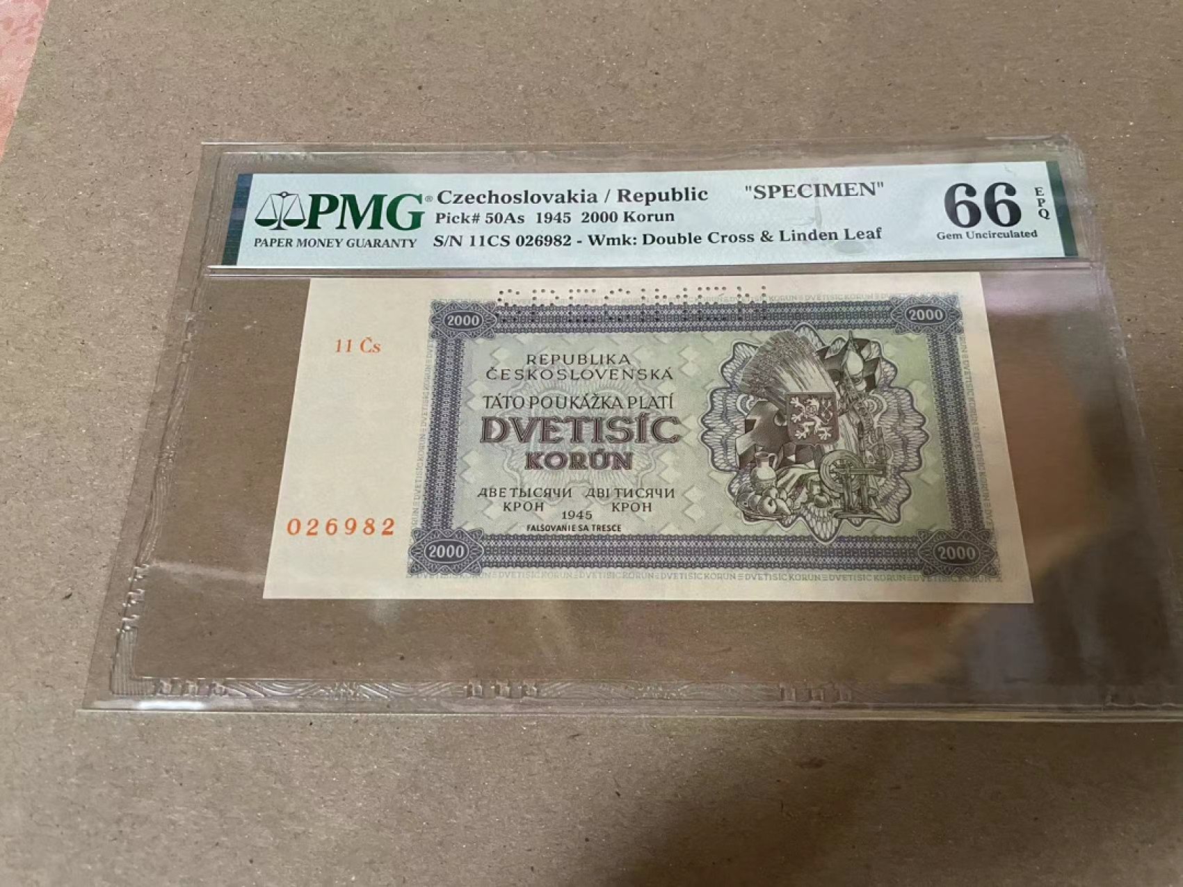 【Blue Auction】✨世界纸币精拍第206期【精】 捷斯 1945年2000克朗 样钞 PMG66EPQ 