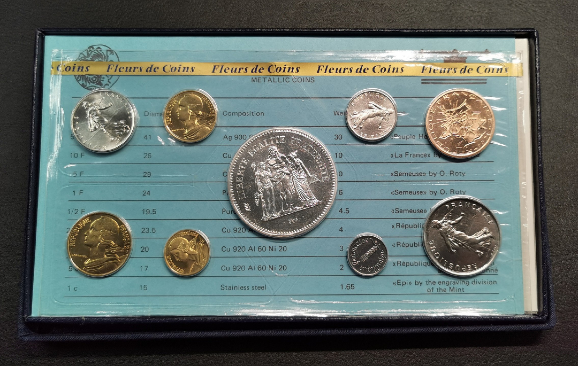 凡希社世界钱币微拍第二百十三期 1979法国FDC九枚套带一枚大银原厂盒证