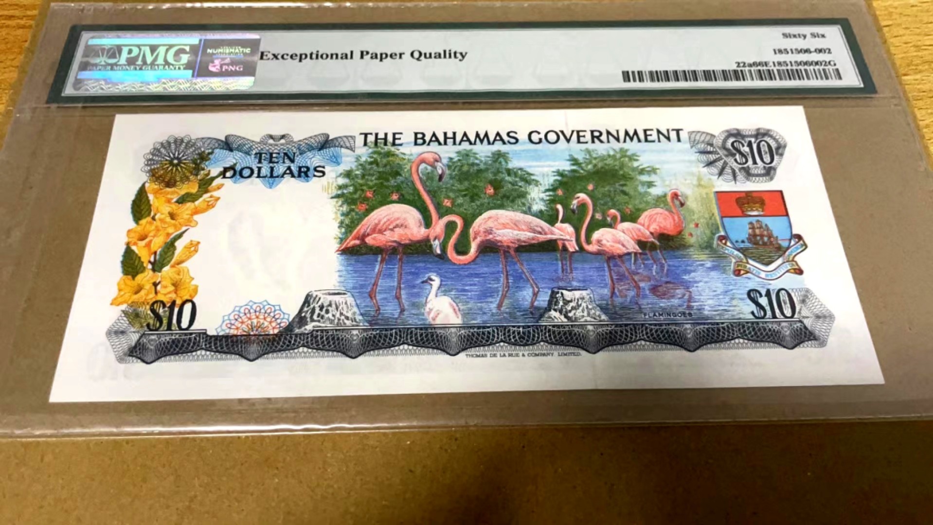 【Blue Auction】✨世界纸币精拍第206期【精】 【初版A冠81号罕见】巴哈马 经典彩背 火烈鸟 PMG66EPQ 女王纸币 