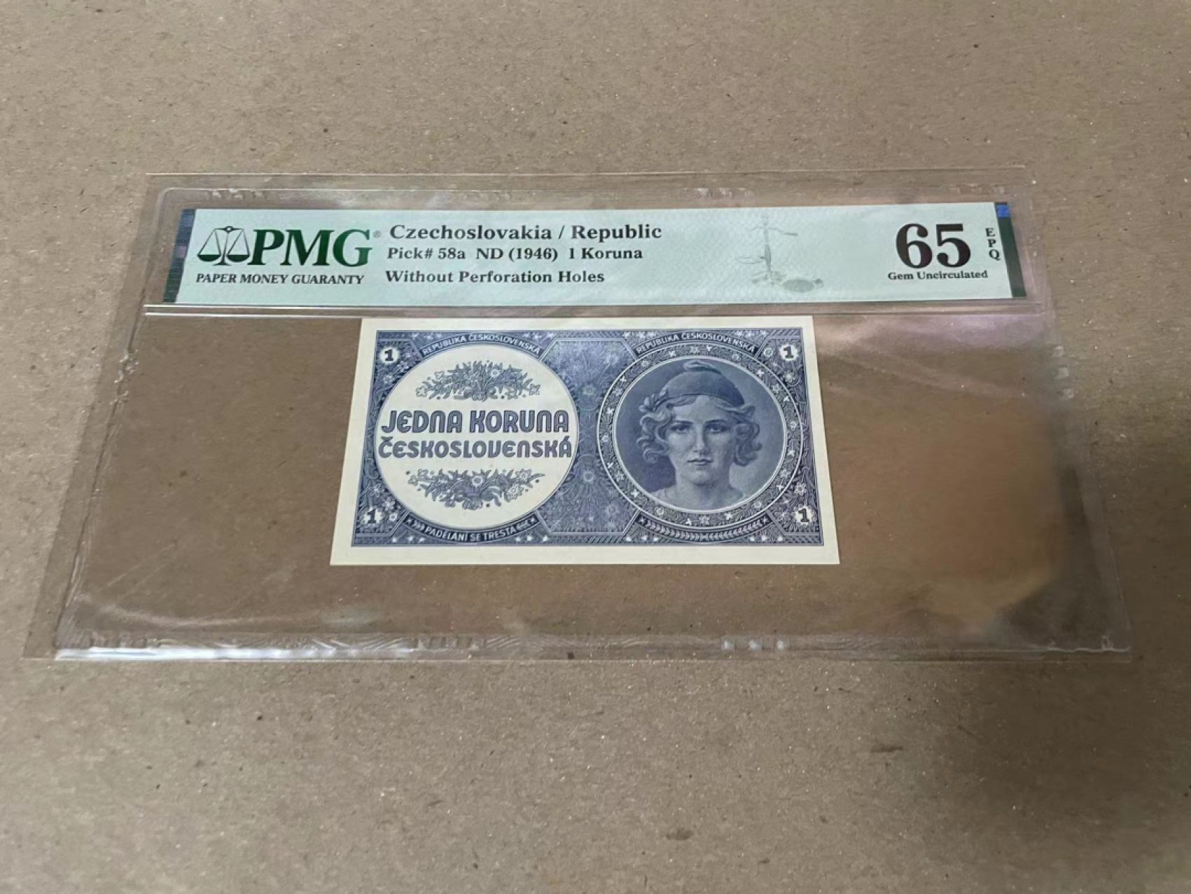 【Blue Auction】✨世界纸币精拍第206期【精】 捷斯 1946年1克朗 PMG65EPQ