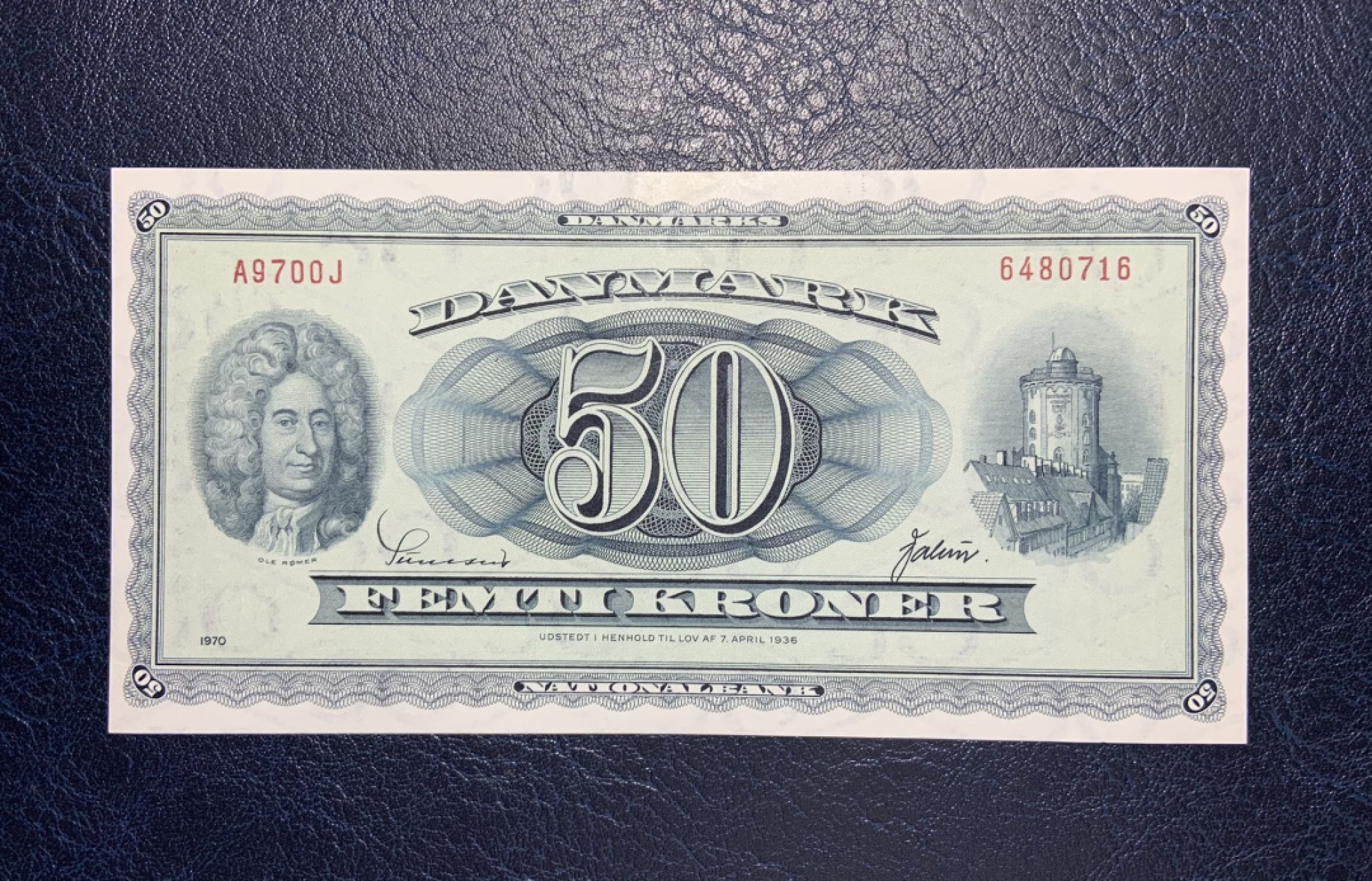 收藏联盟Quantum Auction 第179期拍卖 丹麦1970年50克朗 品相AU 细节如图 天文学家奥勒·罗默