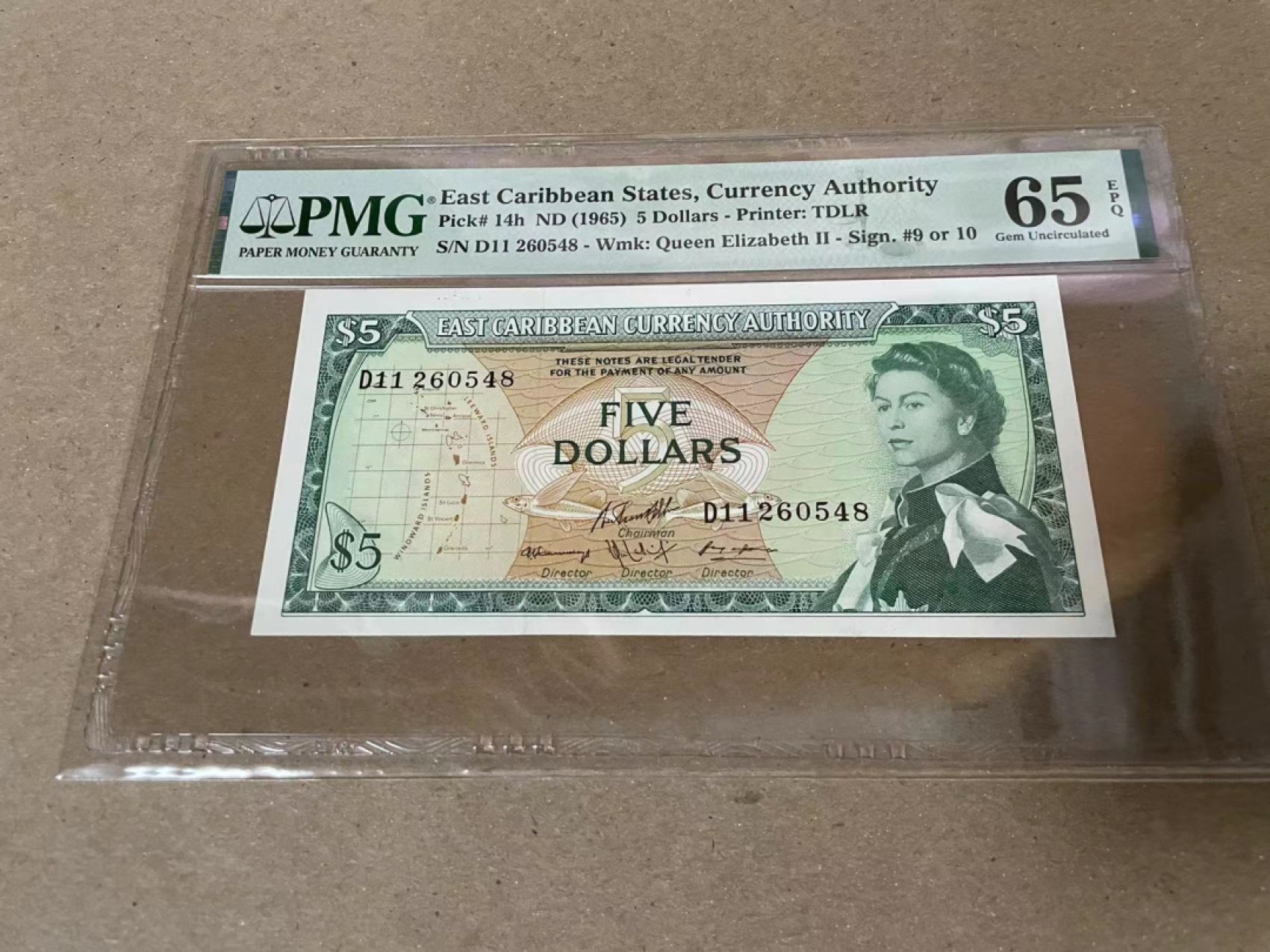 【Blue Auction】✨世界纸币精拍第206期【精】 东加勒比 1965年5元 PMG65EPQ 戎装女王
