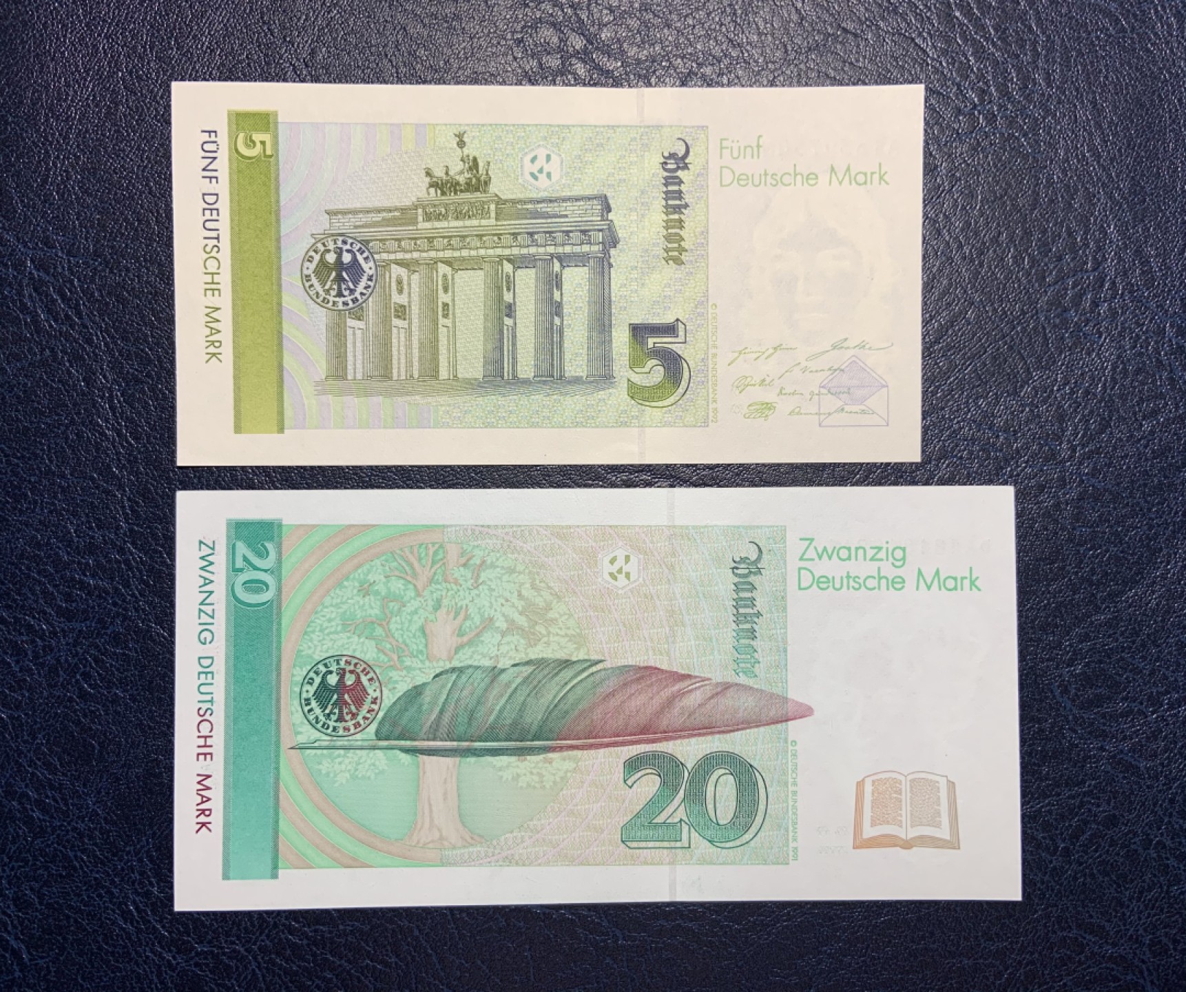 收藏联盟Quantum Auction 第179期拍卖 德国1991-1993年5和20马克 全新UNC 