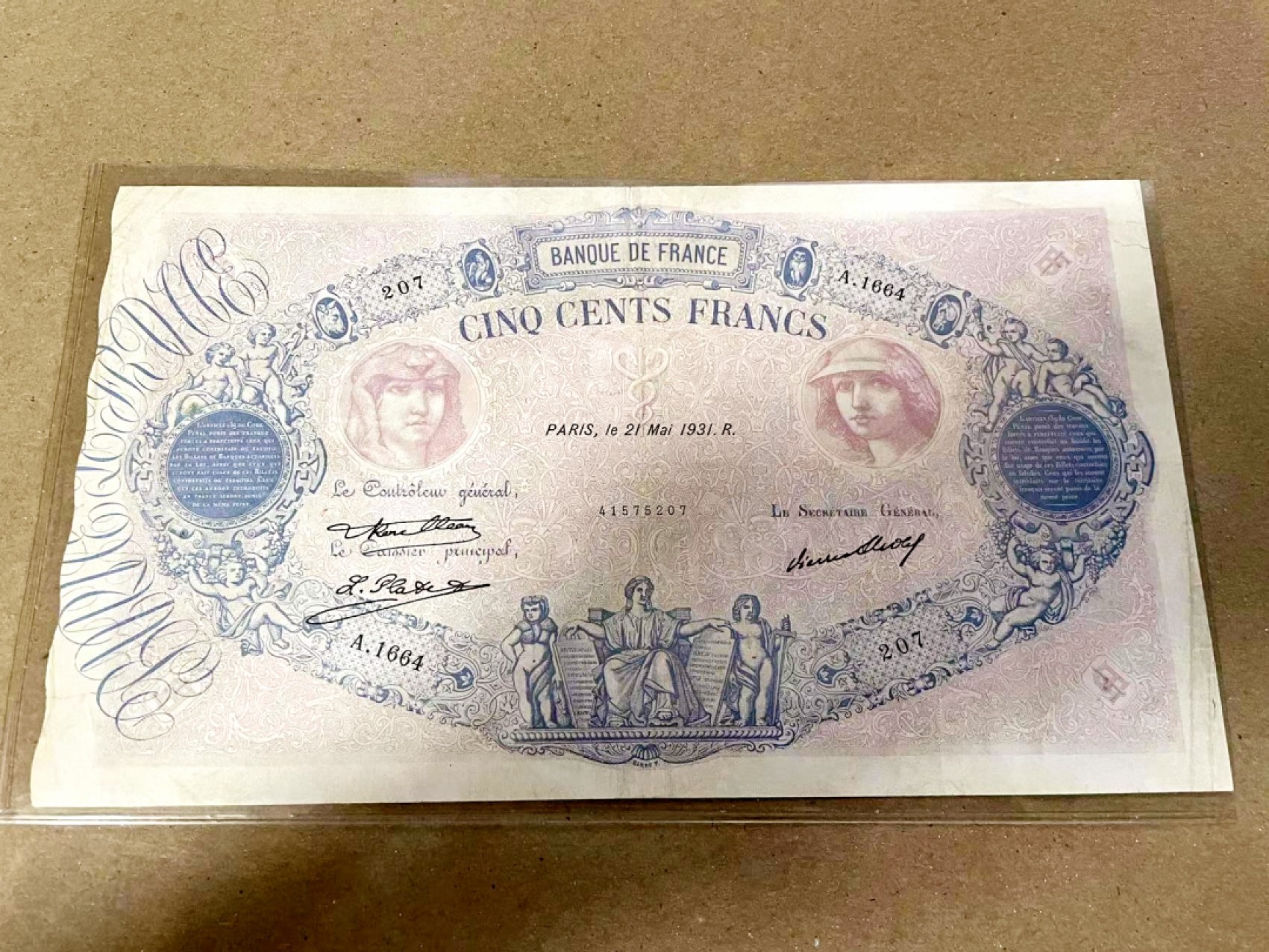 【Blue Auction】✨世界纸币精拍第206期【精】 【超级大票幅 仅6个记录 无全新存世】法国 早期 1931年500法郎 p66I 非常漂亮的大票 品相如图