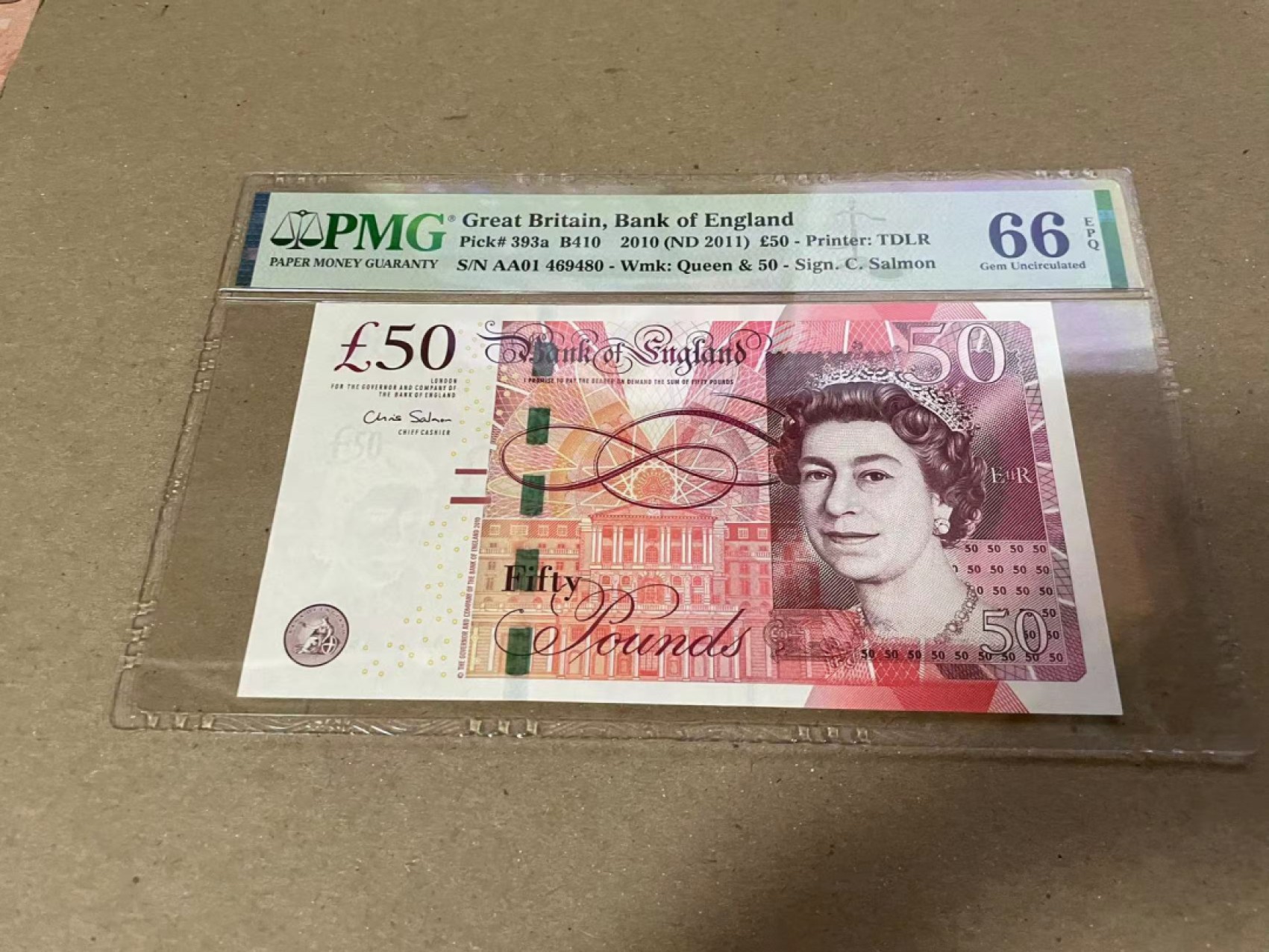 【Blue Auction】✨世界纸币精拍第206期【精】 【AA01】英国 2010年50镑 PMG66EPQ