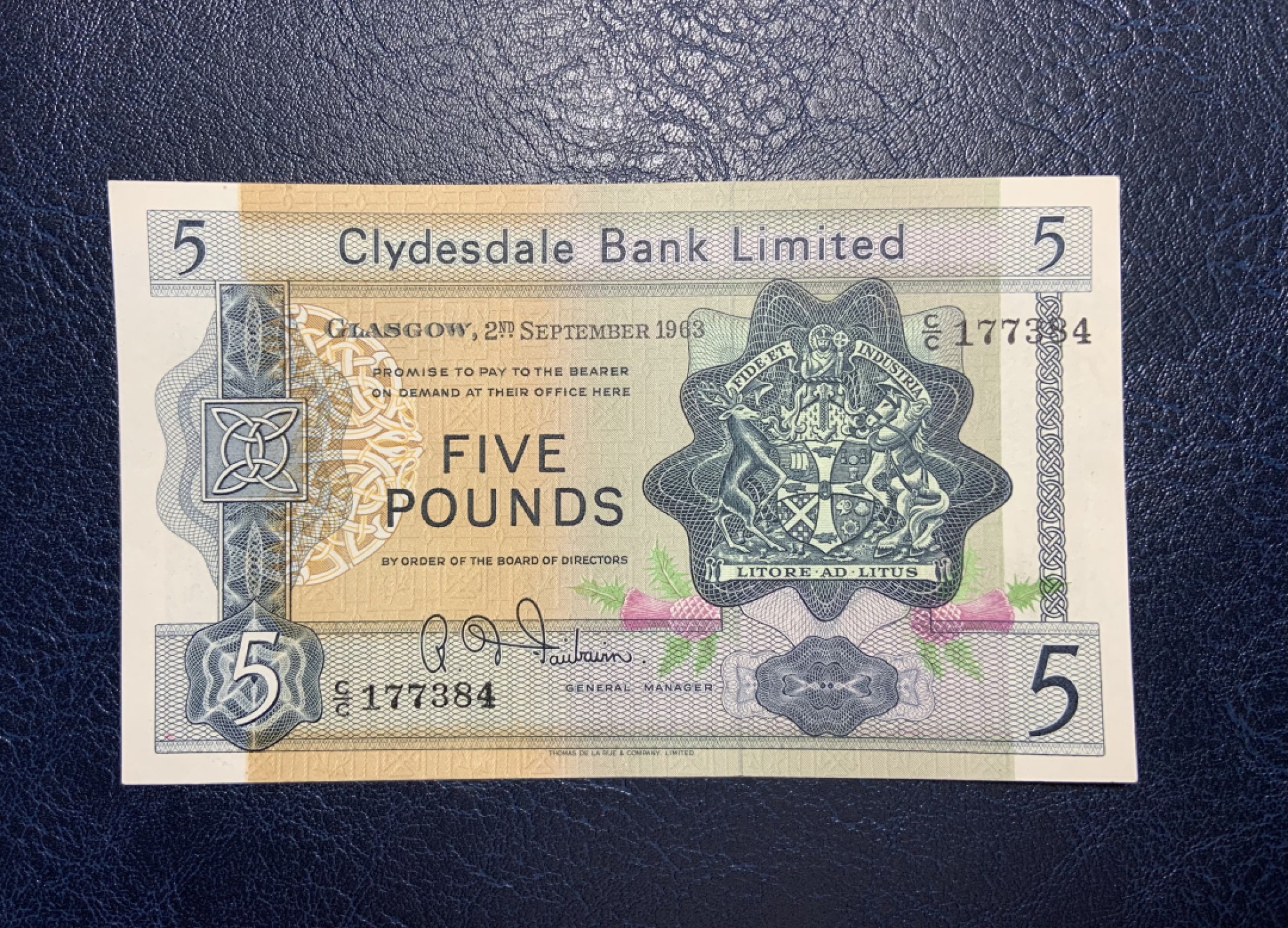 收藏联盟Quantum Auction 第179期拍卖 苏格兰1963年5镑 品相AU 细节如图