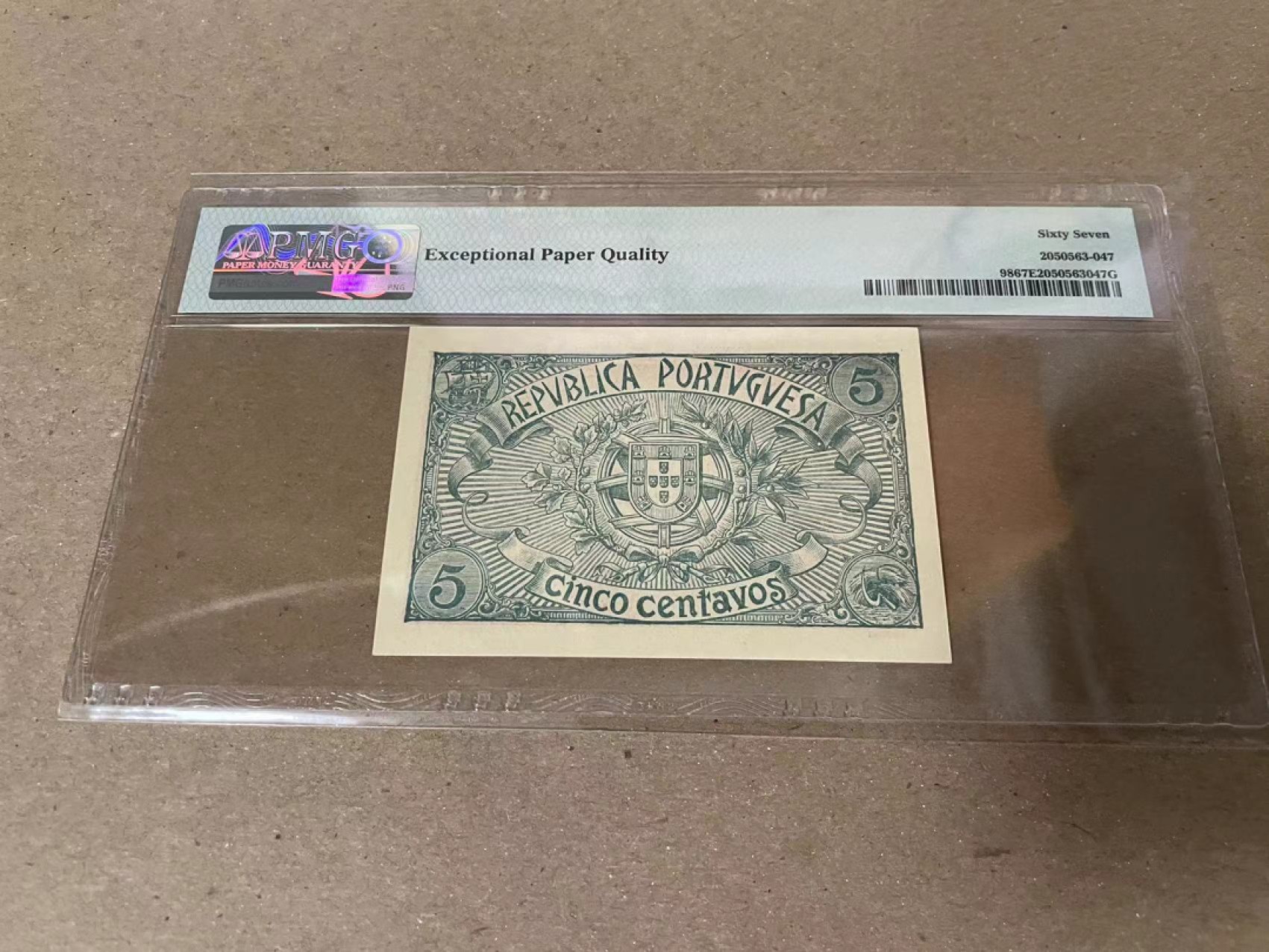 【Blue Auction】✨世界纸币精拍第206期【精】 葡萄牙 1918年5分 PMG67EPQ 高分