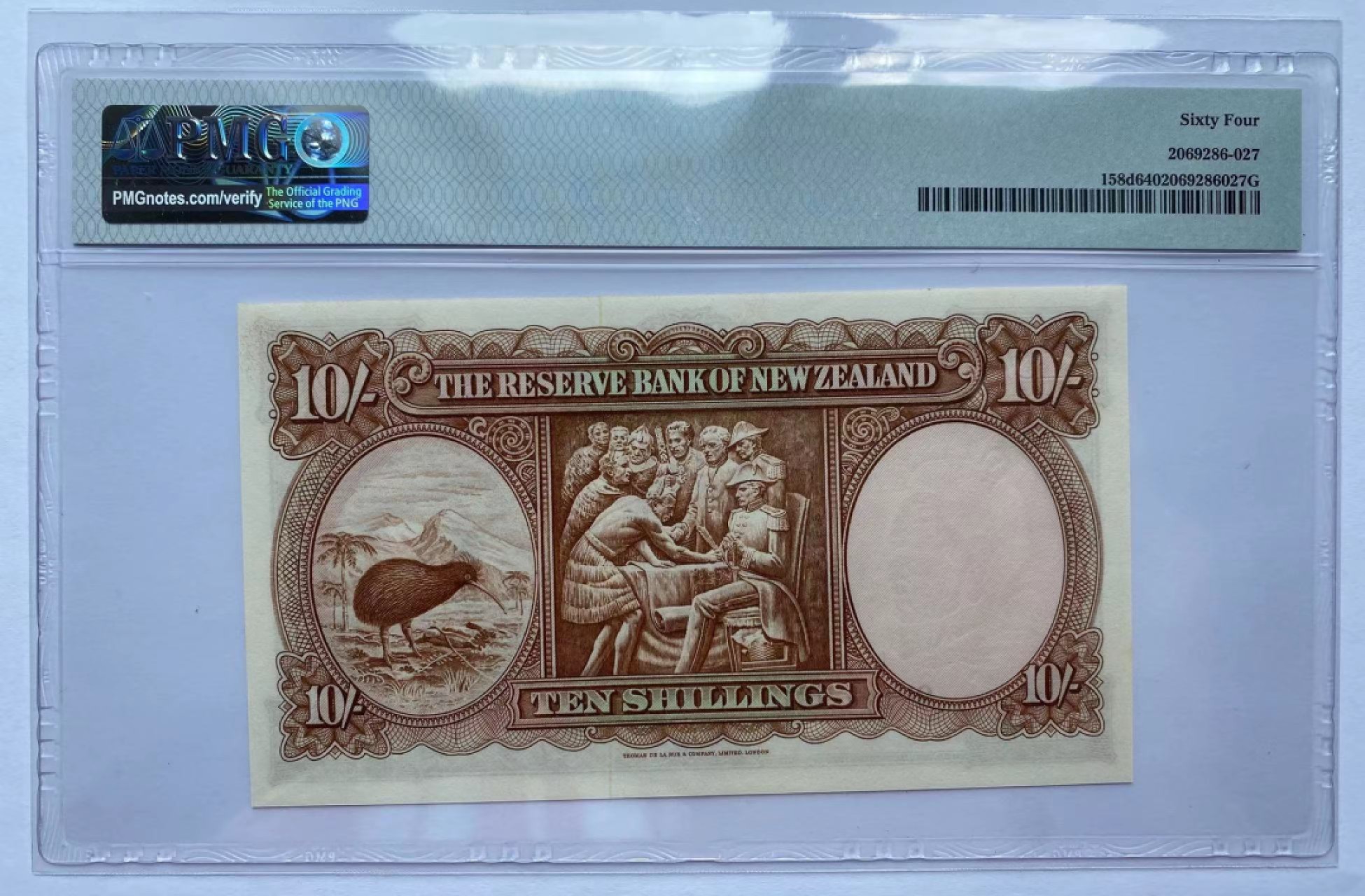 【Blue Auction】✨世界纸币精拍第206期【精】 【无47】新西兰 1960-67年10先令 PMG64 库克船长