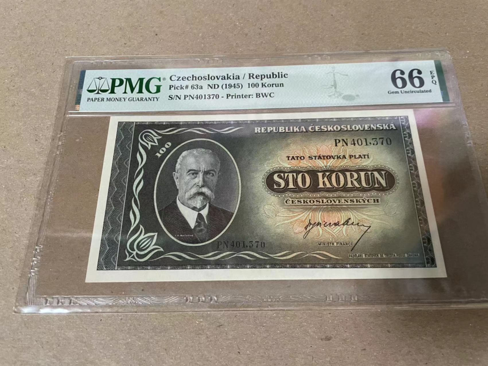 【Blue Auction】✨世界纸币精拍第206期【精】 【实钞】捷斯 1945年100克朗 PMG66EPQ 