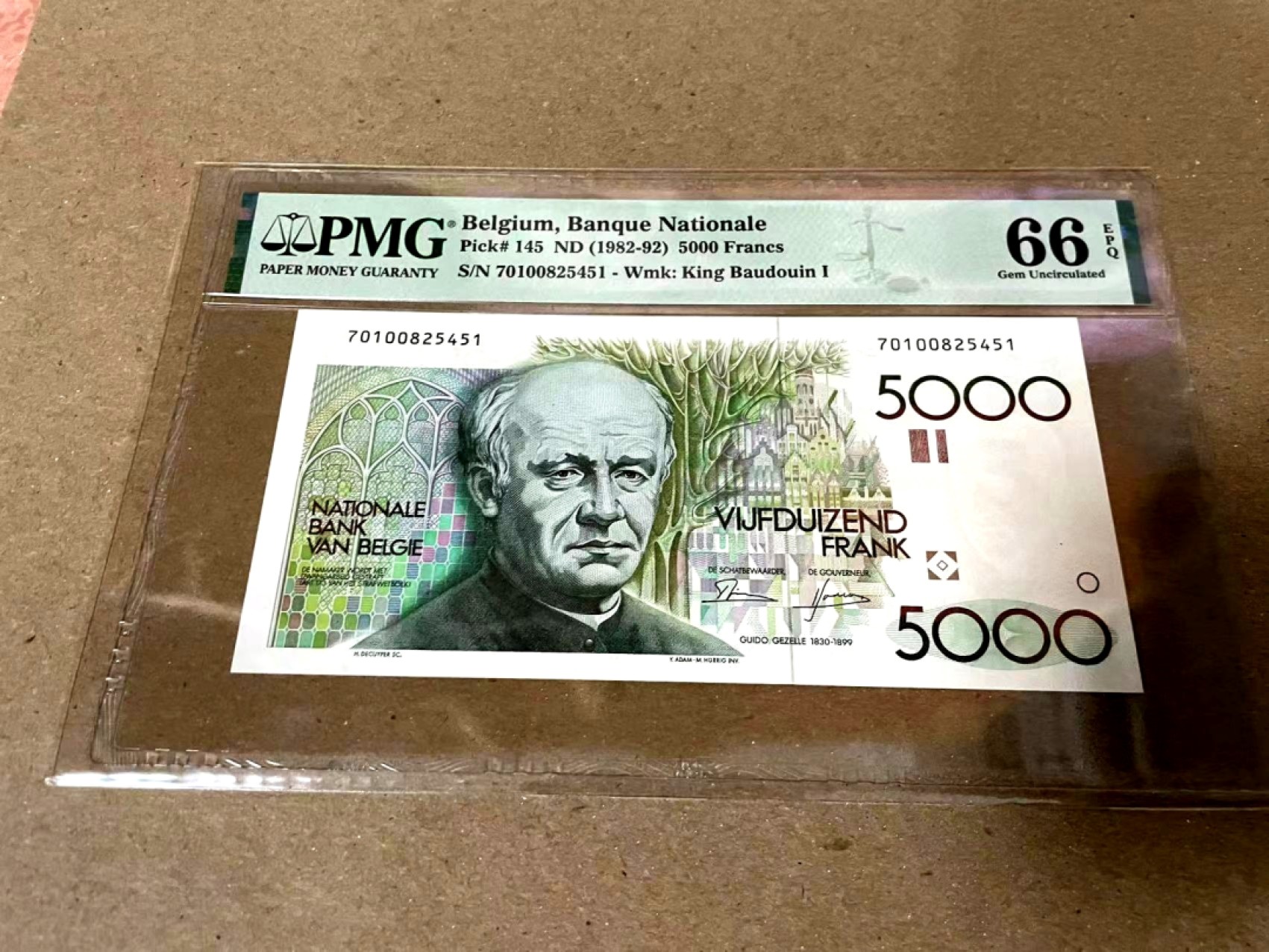 【Blue Auction】✨世界纸币精拍第206期【精】 比利时 1982-92年5000法郎 PMG66EPQ 大蜻蜓 