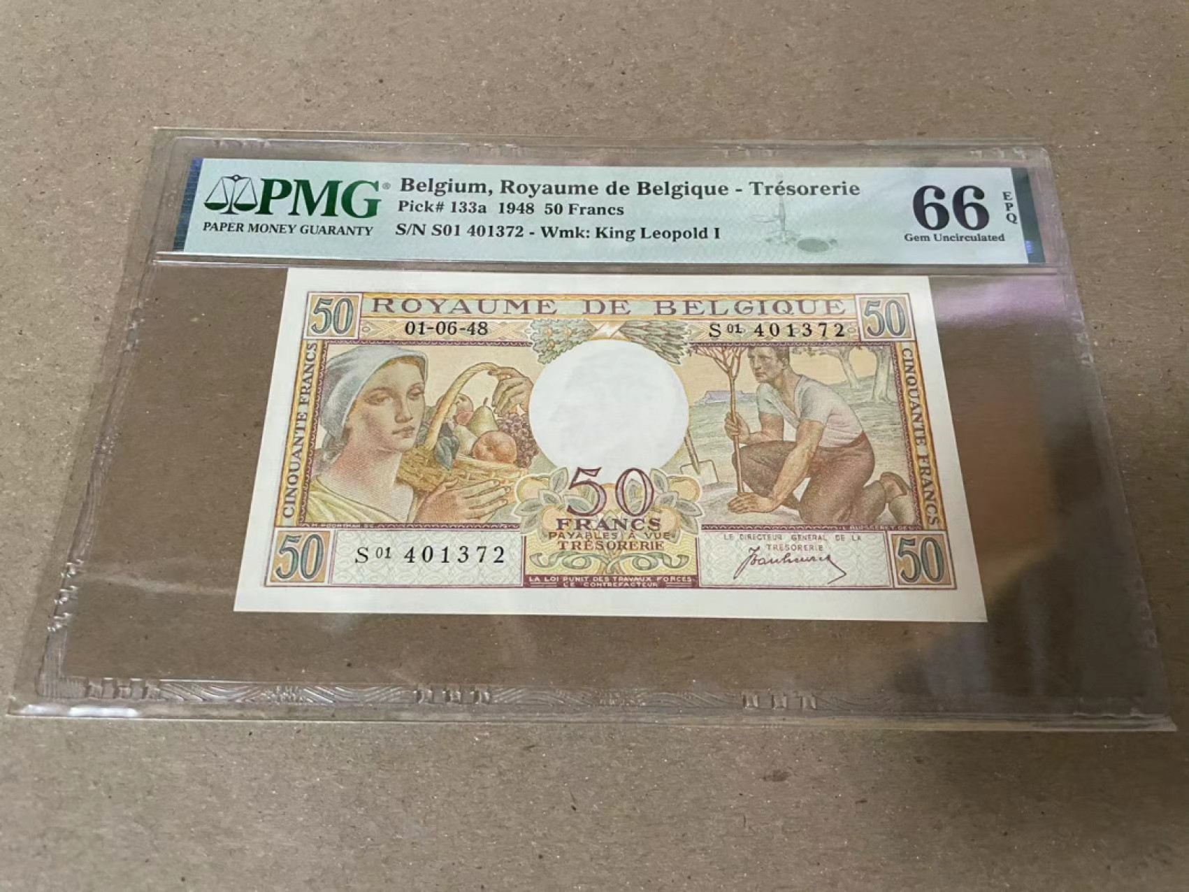 【Blue Auction】✨世界纸币精拍第206期【精】 比利时 1948年50法郎 PMG66EPQ 法属风