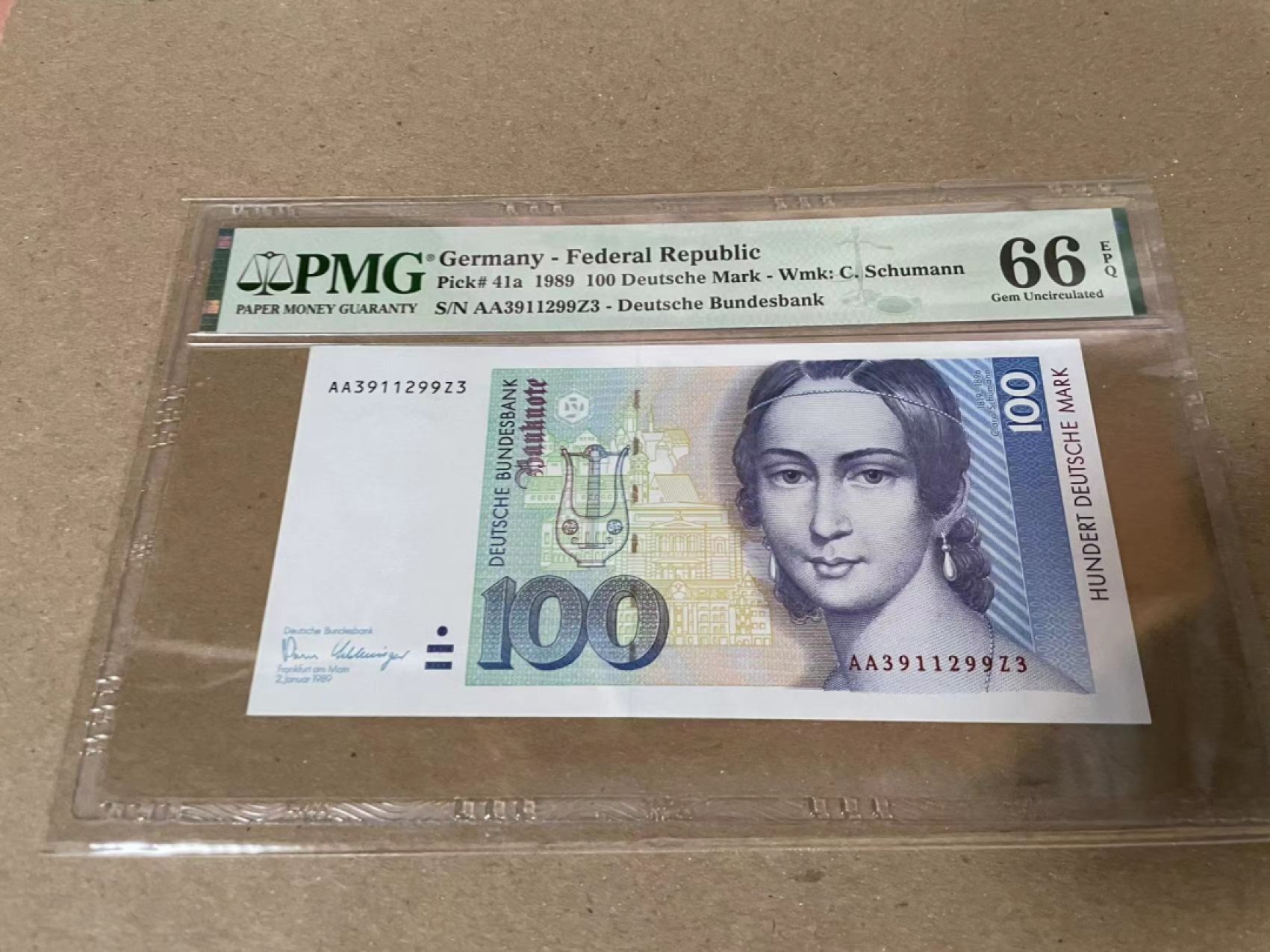 【Blue Auction】✨世界纸币精拍第206期【精】 【AA冠 初版】德国 1989年100法郎 PMG66EPQ 经典克拉拉