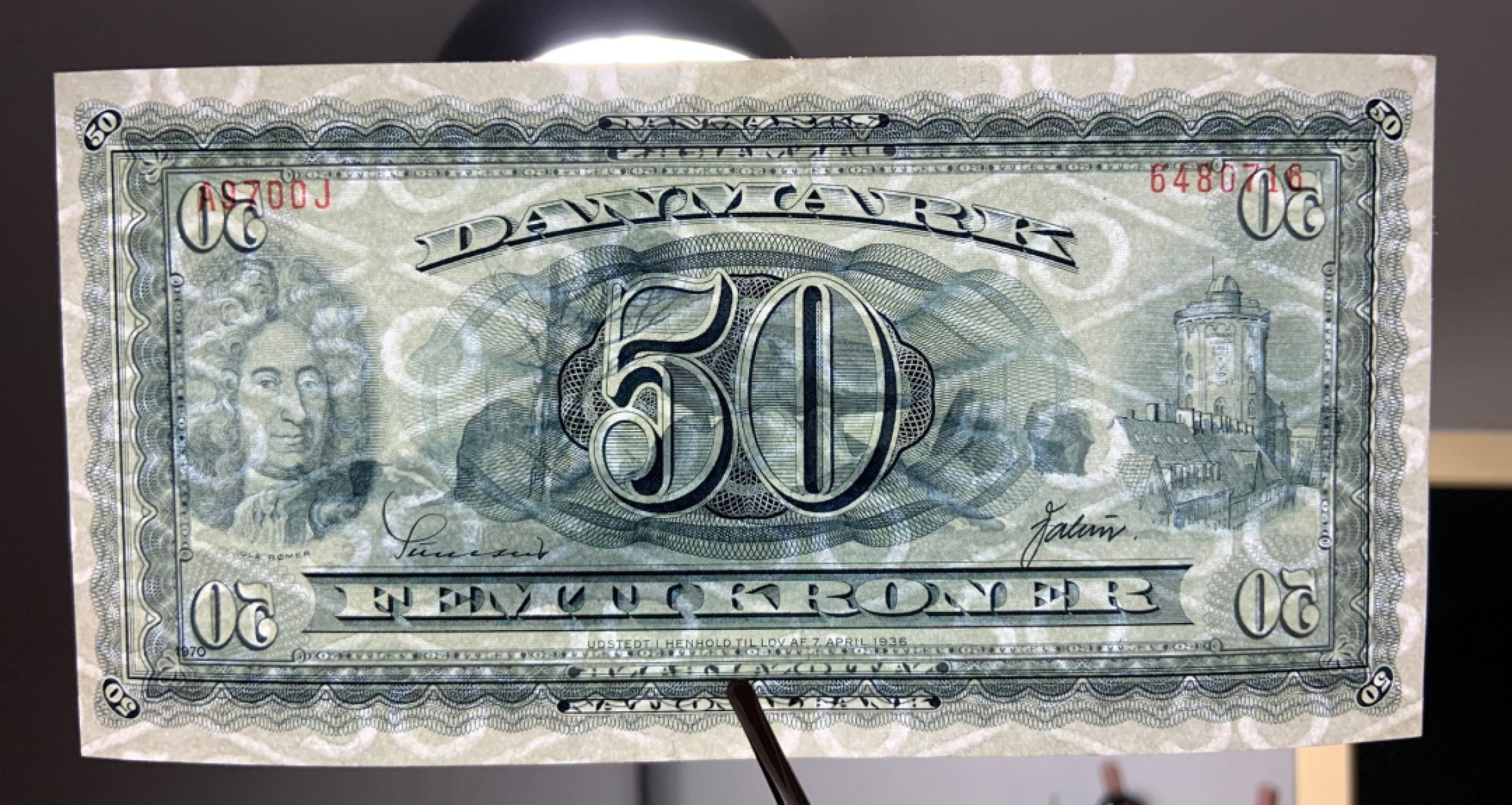 收藏联盟Quantum Auction 第179期拍卖 丹麦1970年50克朗 品相AU 细节如图 天文学家奥勒·罗默