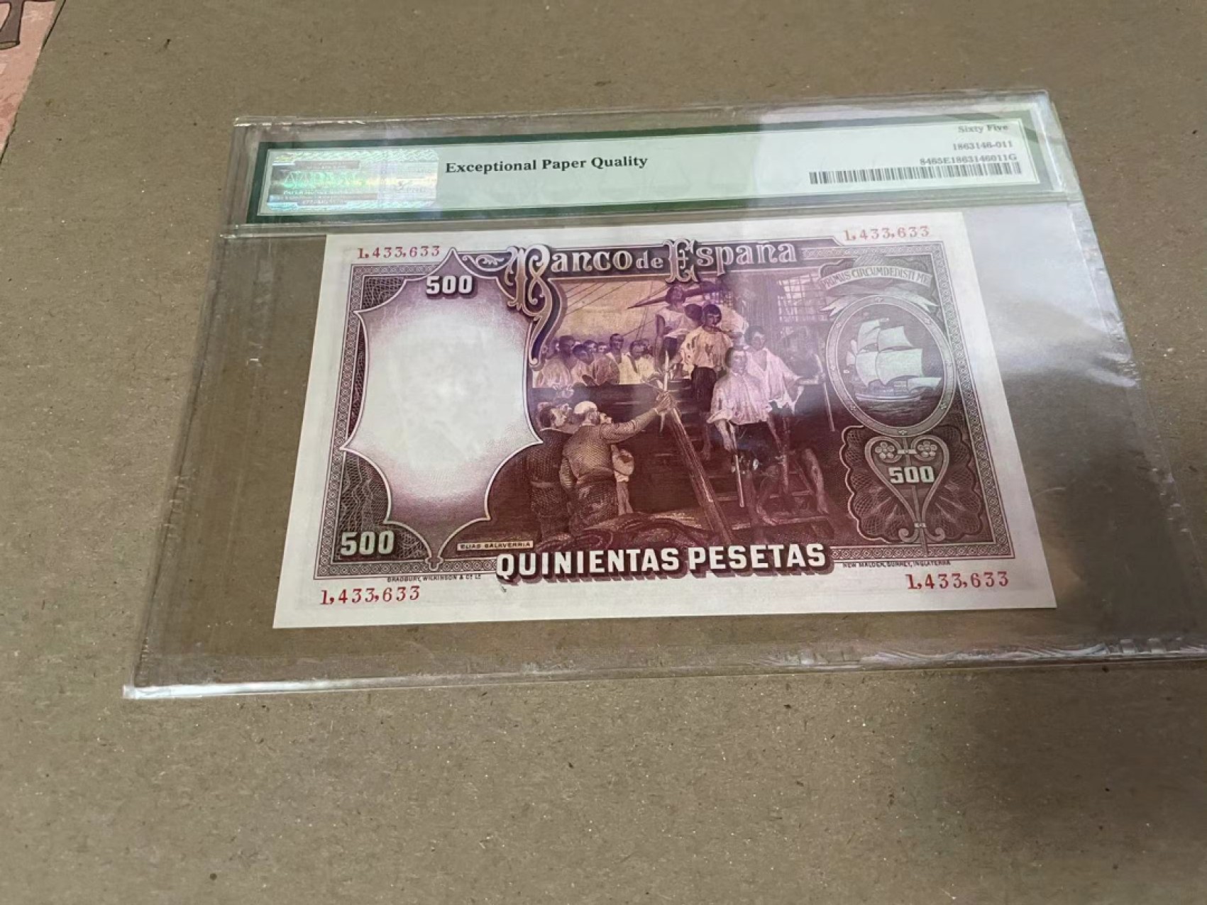 【Blue Auction】✨世界纸币精拍第206期【精】 西班牙 1931年500比塞塔 PMG65EPQ 海盗 设计精美 