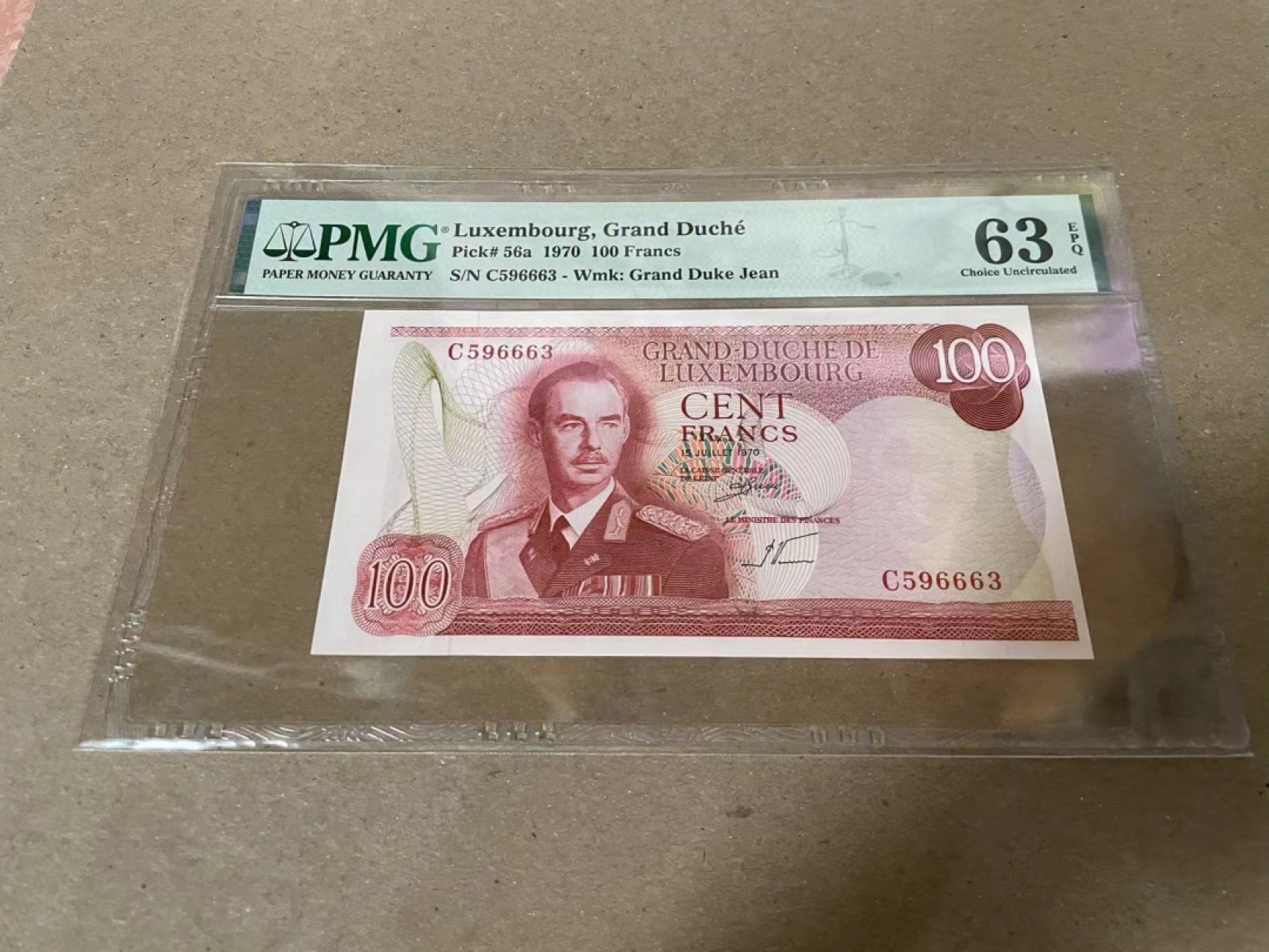 【Blue Auction】✨世界纸币精拍第206期【精】 【无47】卢森堡 1970年100法郎 a版 PMG63EPQ 背面大场景