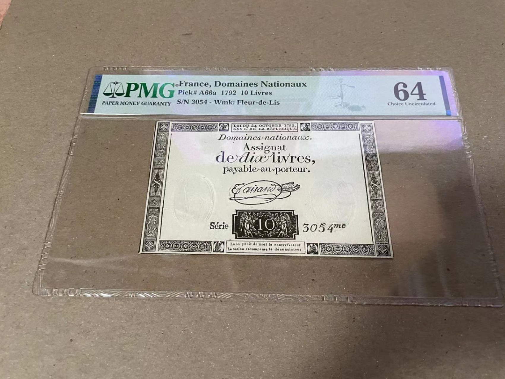 【Blue Auction】✨世界纸币精拍第206期【精】 法国 早期 1792年10里弗 PMG64