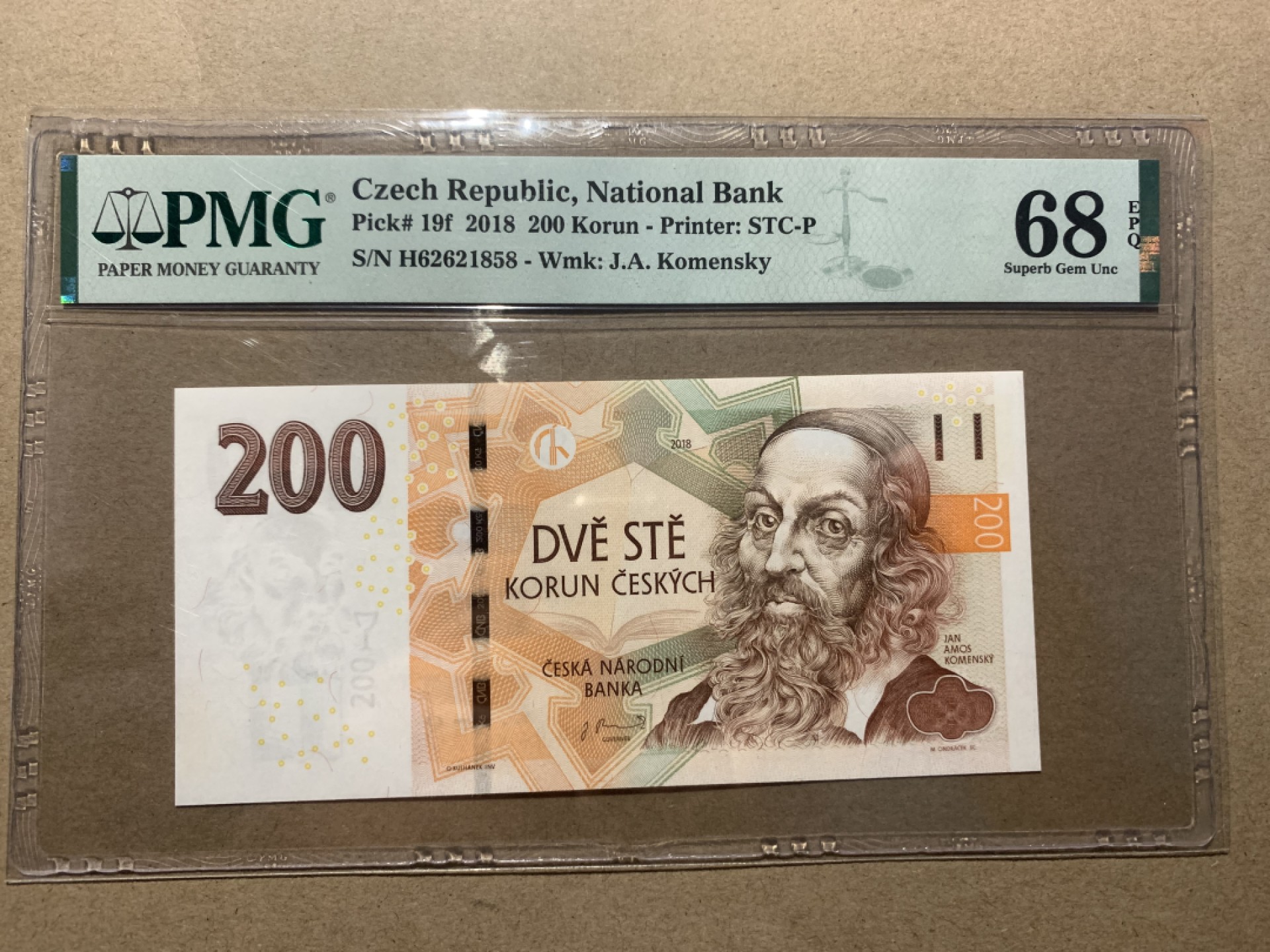 【Blue Auction】✨世界纸币精拍第206期【精】 【冠军分 无47】捷克 2018年200克朗 PMG68EPQ 超高分