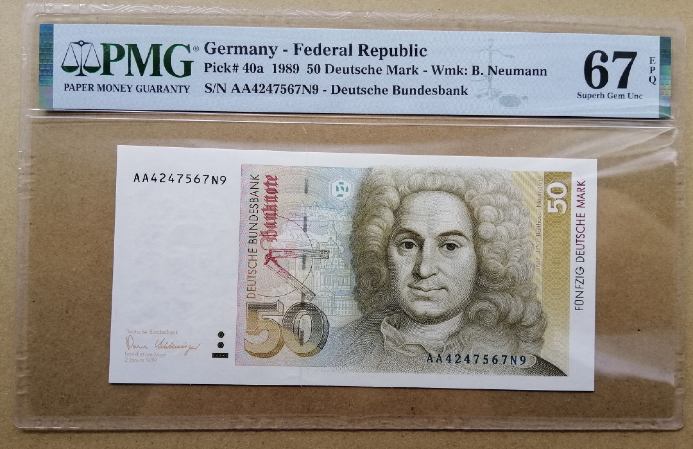 【Blue Auction】✨世界纸币精拍第206期【精】 【AA冠初版】德国 1989年50马克 PMG67EPQ 