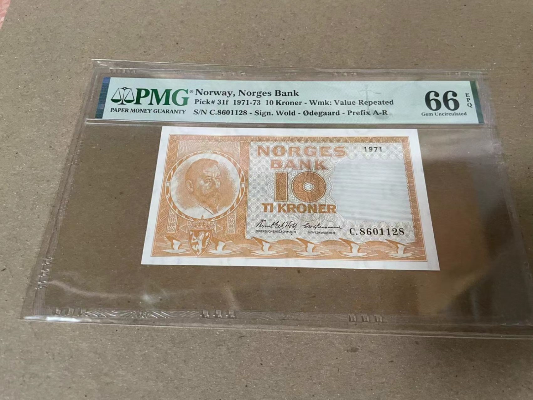 【Blue Auction】✨世界纸币精拍第206期【精】 【无47】挪威 1971-73年10克朗 PMG66EPQ 
