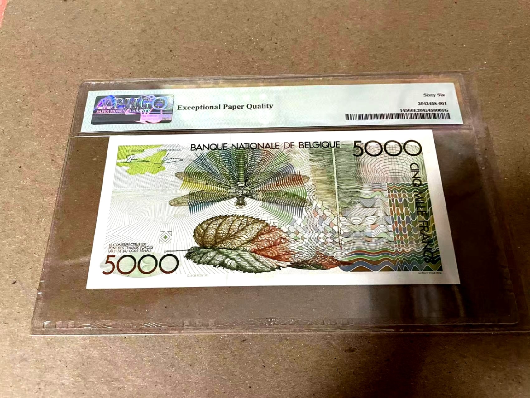 【Blue Auction】✨世界纸币精拍第206期【精】 比利时 1982-92年5000法郎 PMG66EPQ 大蜻蜓 