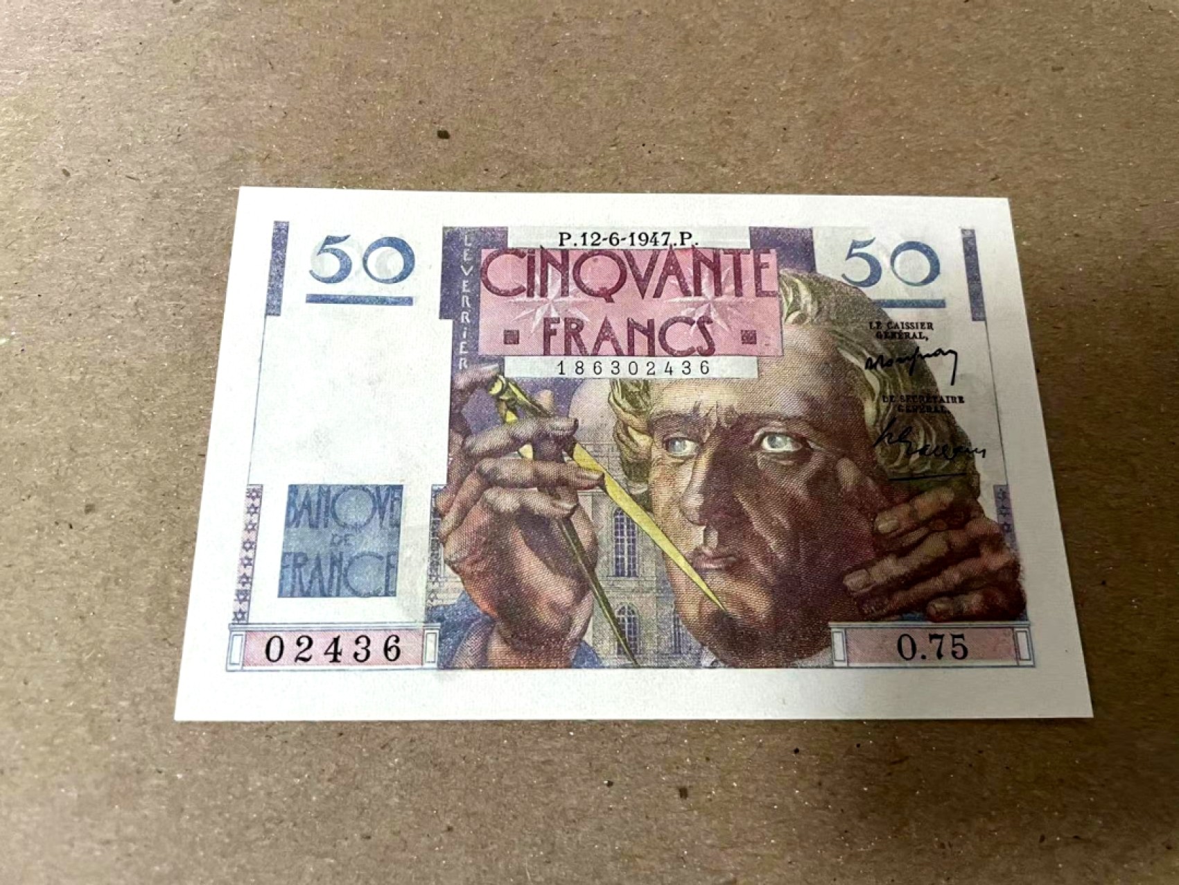 【Blue Auction】✨世界纸币精拍第206期【精】 法国 1947年50法郎 海王 无斑无折 全新绝品UNC 精美