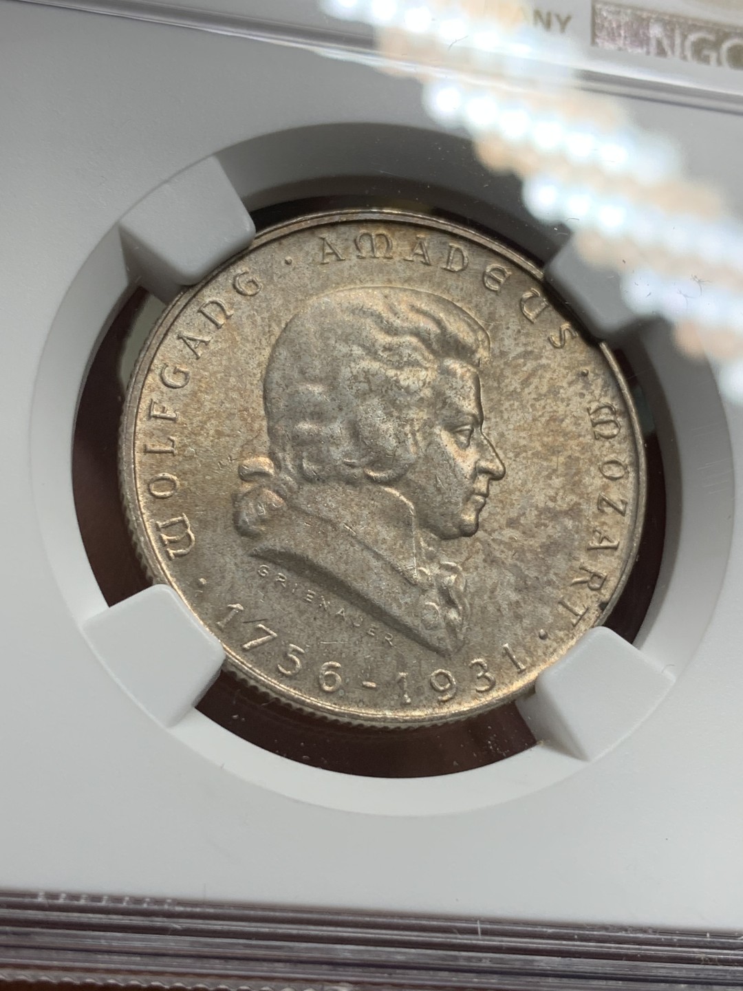 《竞宝斋》第77场-本周日，周一，周四3场拍卖（全场不限金额包邮） NGC-MS62 奥地利 1931年 莫扎特 2先令银币 较少见