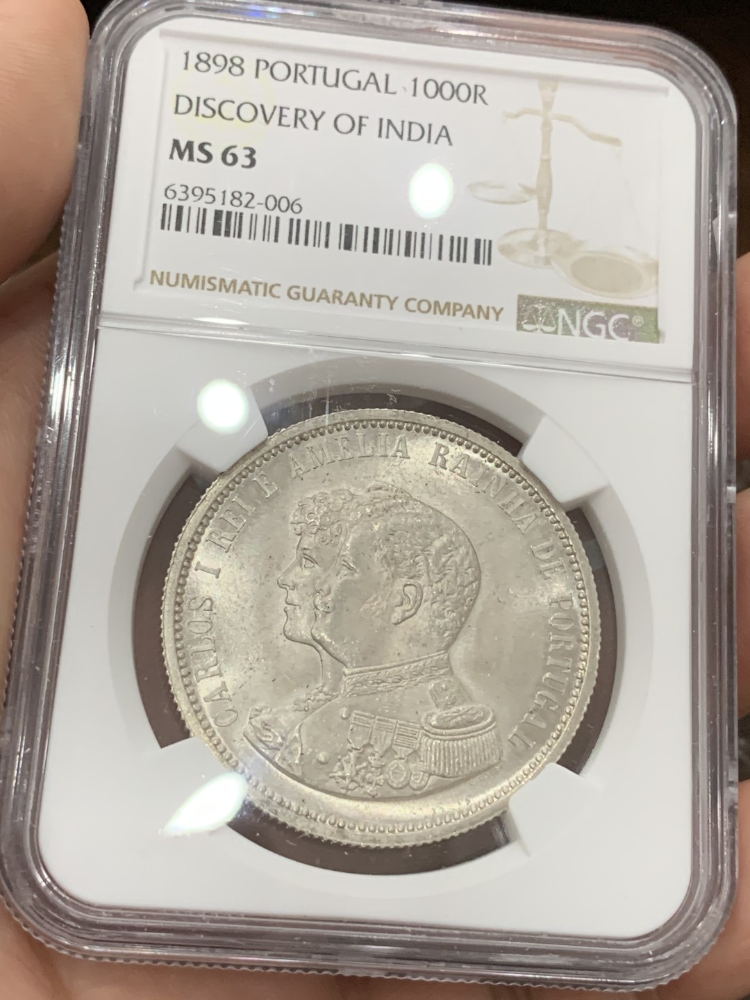 《竞宝斋》第77场-本周日，周一，周四3场拍卖（全场不限金额包邮） NGC-MS63 葡萄牙 1898年 发现印度 1000R大银币 顶级爆光品 非常漂亮