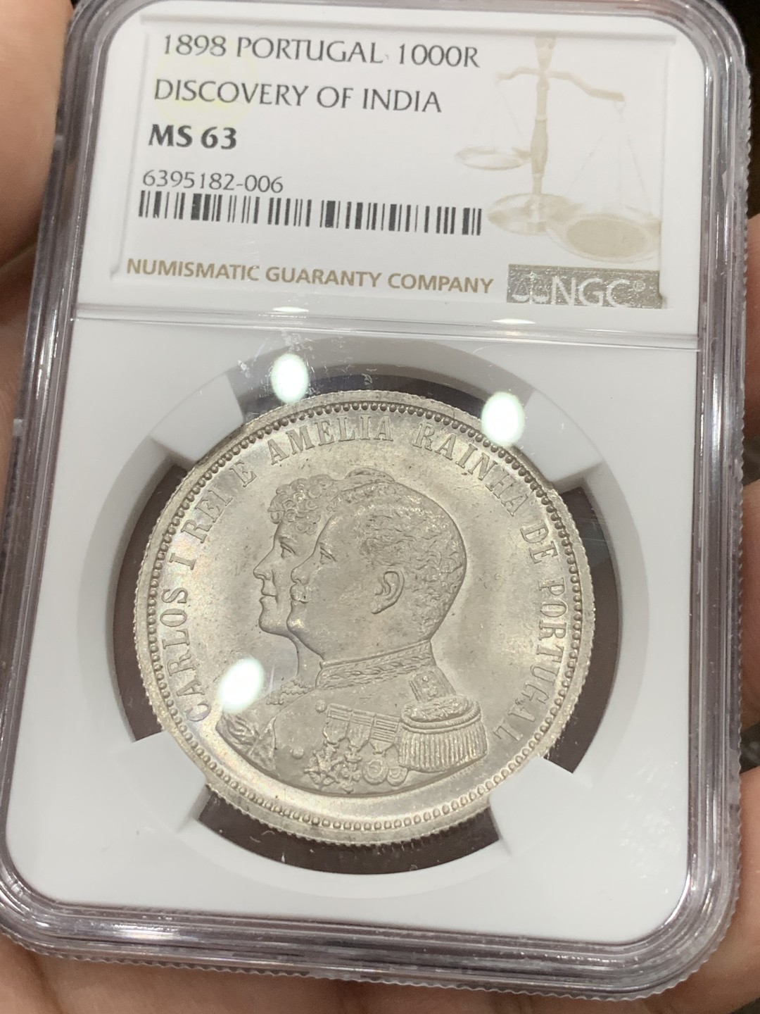 《竞宝斋》第77场-本周日，周一，周四3场拍卖（全场不限金额包邮） NGC-MS63 葡萄牙 1898年 发现印度 1000R大银币 顶级爆光品 非常漂亮