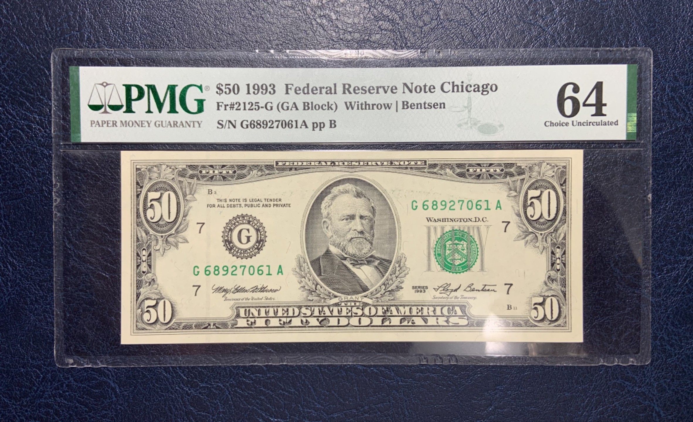 收藏联盟Quantum Auction 第179期拍卖 美国1993年50美元 PMG64 小头版