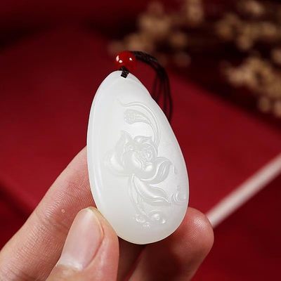 新疆和田玉羊脂玉白玉挂坠莲花小吊坠天然玉石珠宝项链山料新 - 新疆和田玉羊脂玉白玉挂坠莲花小吊坠天然玉石珠宝项链山料新