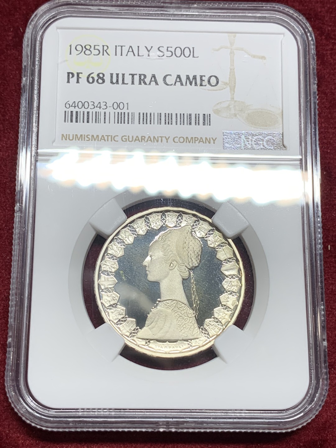 《竞宝斋》第77场-本周日，周一，周四3场拍卖（全场不限金额包邮） 1985年NGC PF68 ULTRA CAMEO深度浮雕完美凝霜意大利首年精制银币帆船与女神