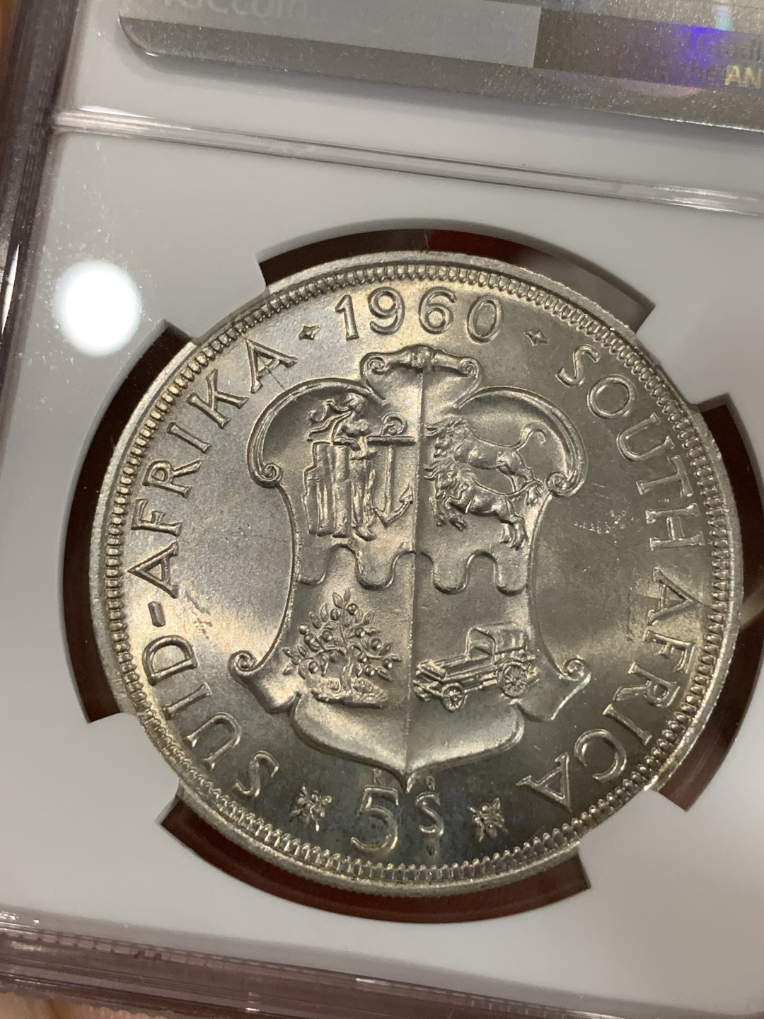 《竞宝斋》第77场-本周日，周一，周四3场拍卖（全场不限金额包邮） NGC MS63 英属南非1960年南非联盟成立50周年纪念5先令大银币