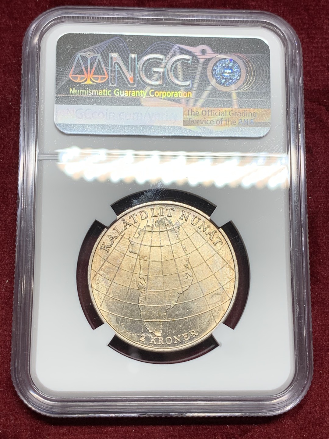 《竞宝斋》第77场-本周日，周一，周四3场拍卖（全场不限金额包邮） NGC-MS62 丹麦 1953年 格林兰岛 2克朗银币 曝光好品