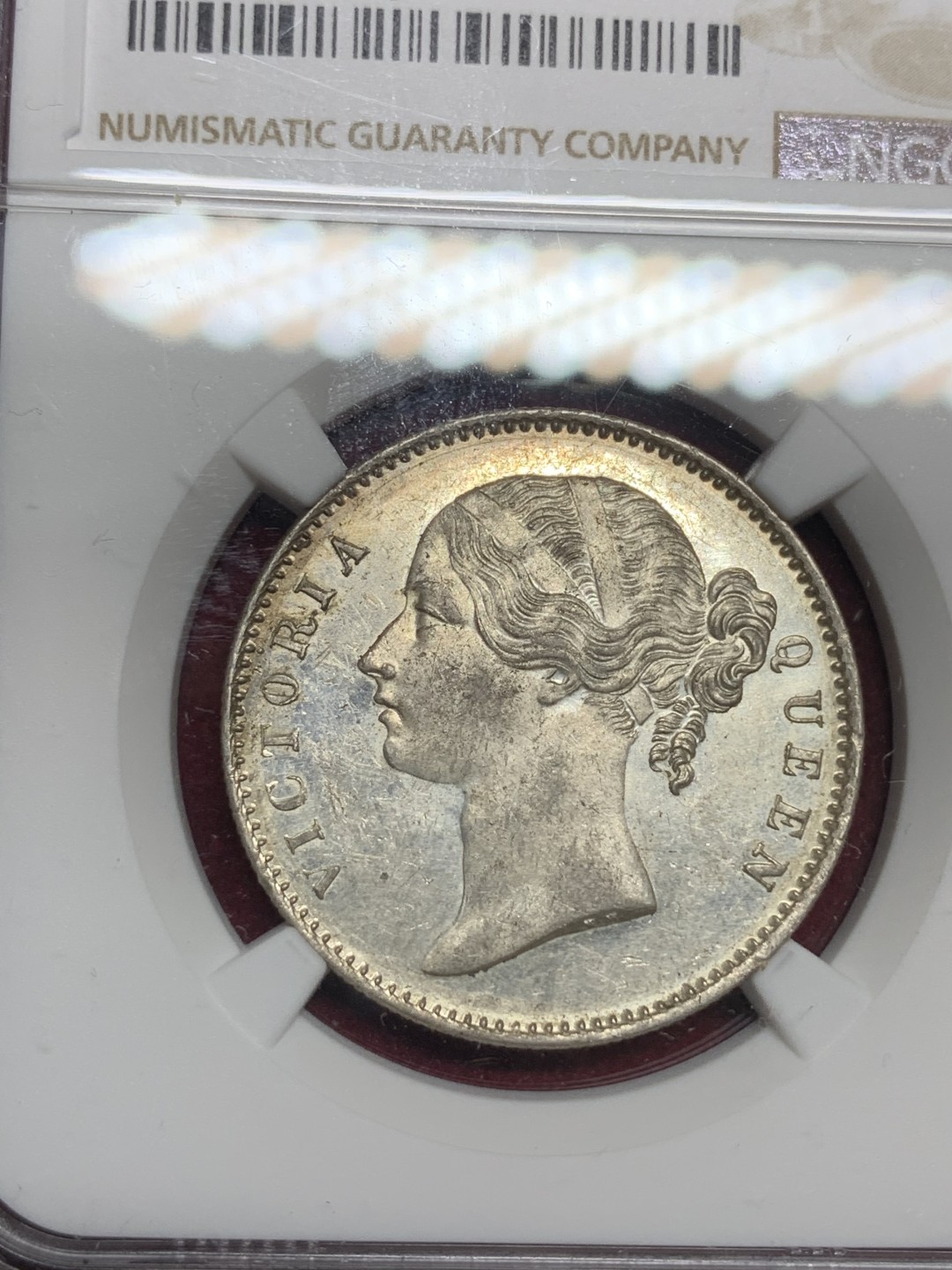 《竞宝斋》第77场-本周日，周一，周四3场拍卖（全场不限金额包邮） NGC-MS61 印度 1840年 维多利亚女王年轻头 1卢比银币 暴涨品种