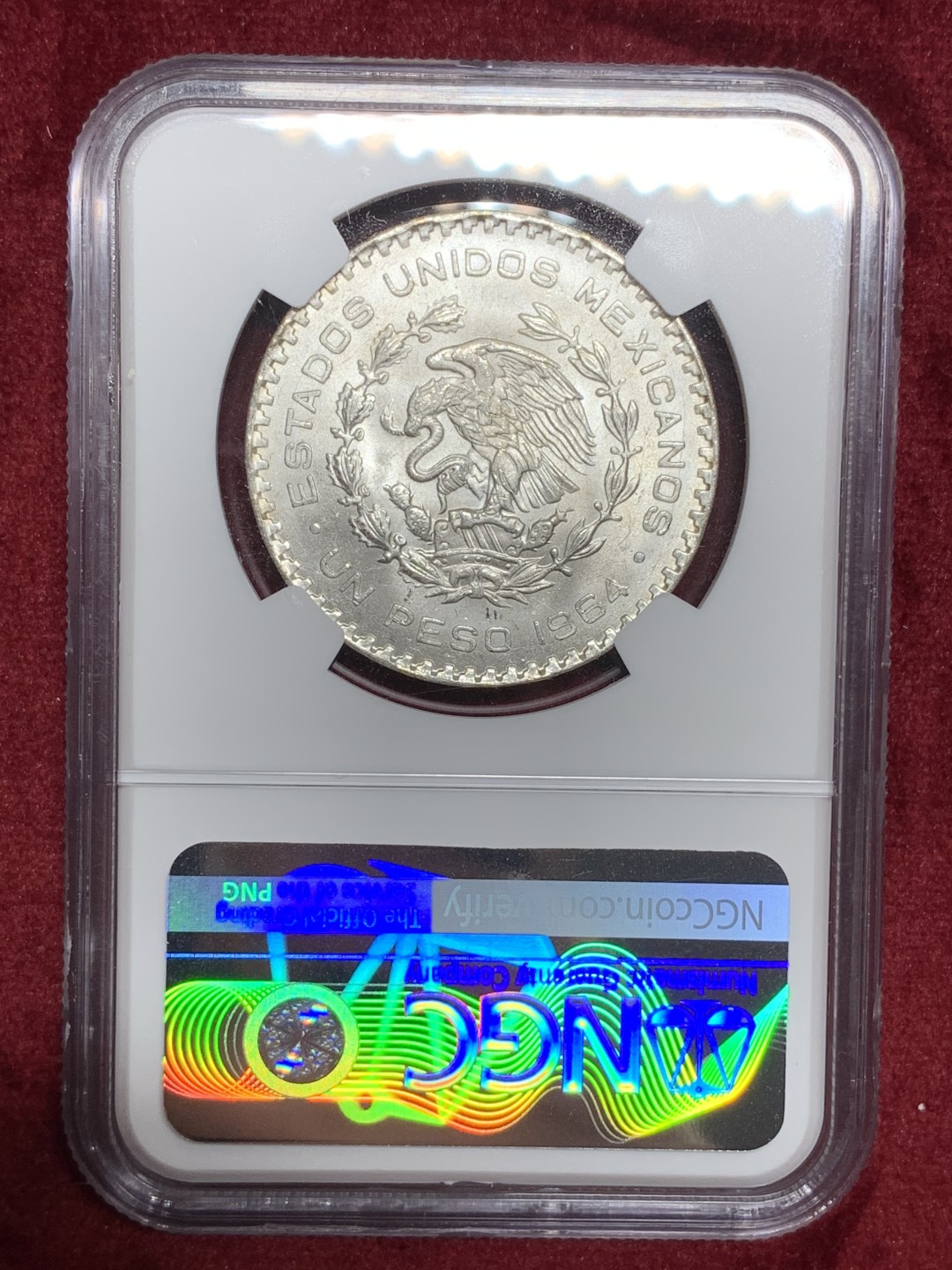 《竞宝斋》第77场-本周日，周一，周四3场拍卖（全场不限金额包邮） NGC MS63 墨西哥1964年1比索银币