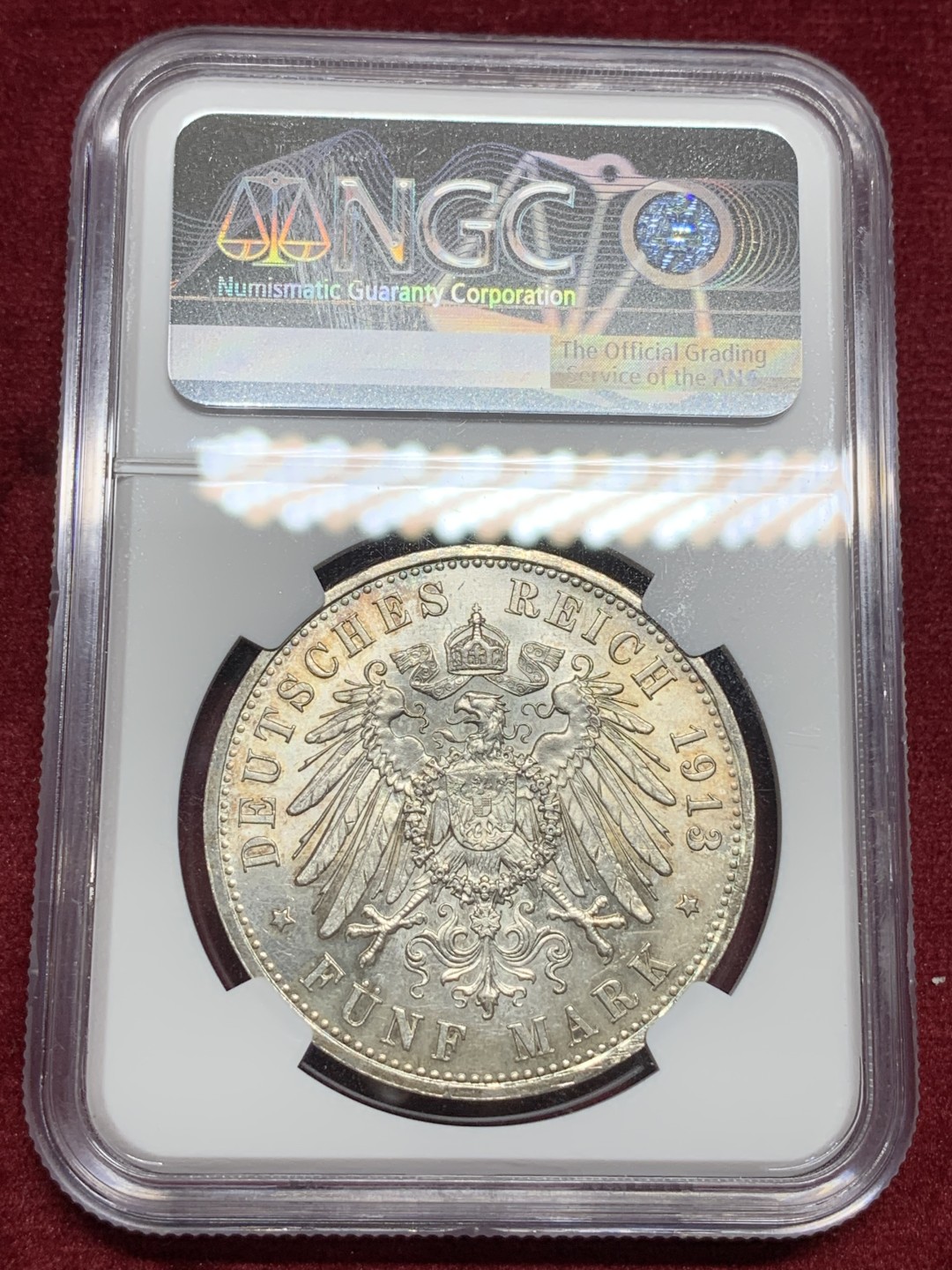 《竞宝斋》第77场-本周日，周一，周四3场拍卖（全场不限金额包邮） NGC MS61 德国 1913年 普鲁士 军装版 5马克 大银币