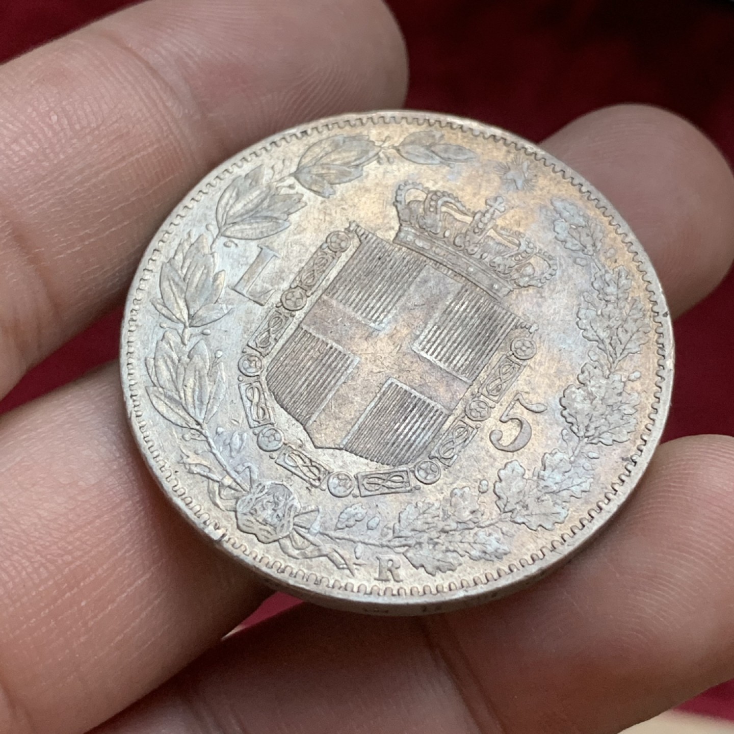 《竞宝斋》第77场-本周日，周一，周四3场拍卖（全场不限金额包邮） 意大利 1879年 翁贝托 5里拉大银币 淡彩美品 有底光 背面细节很好