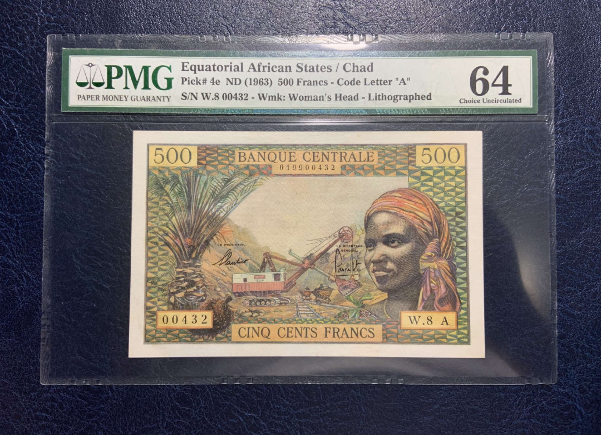 收藏联盟Quantum Auction 第179期拍卖 赤道非洲1963年500法郎  PMG64 乍得版