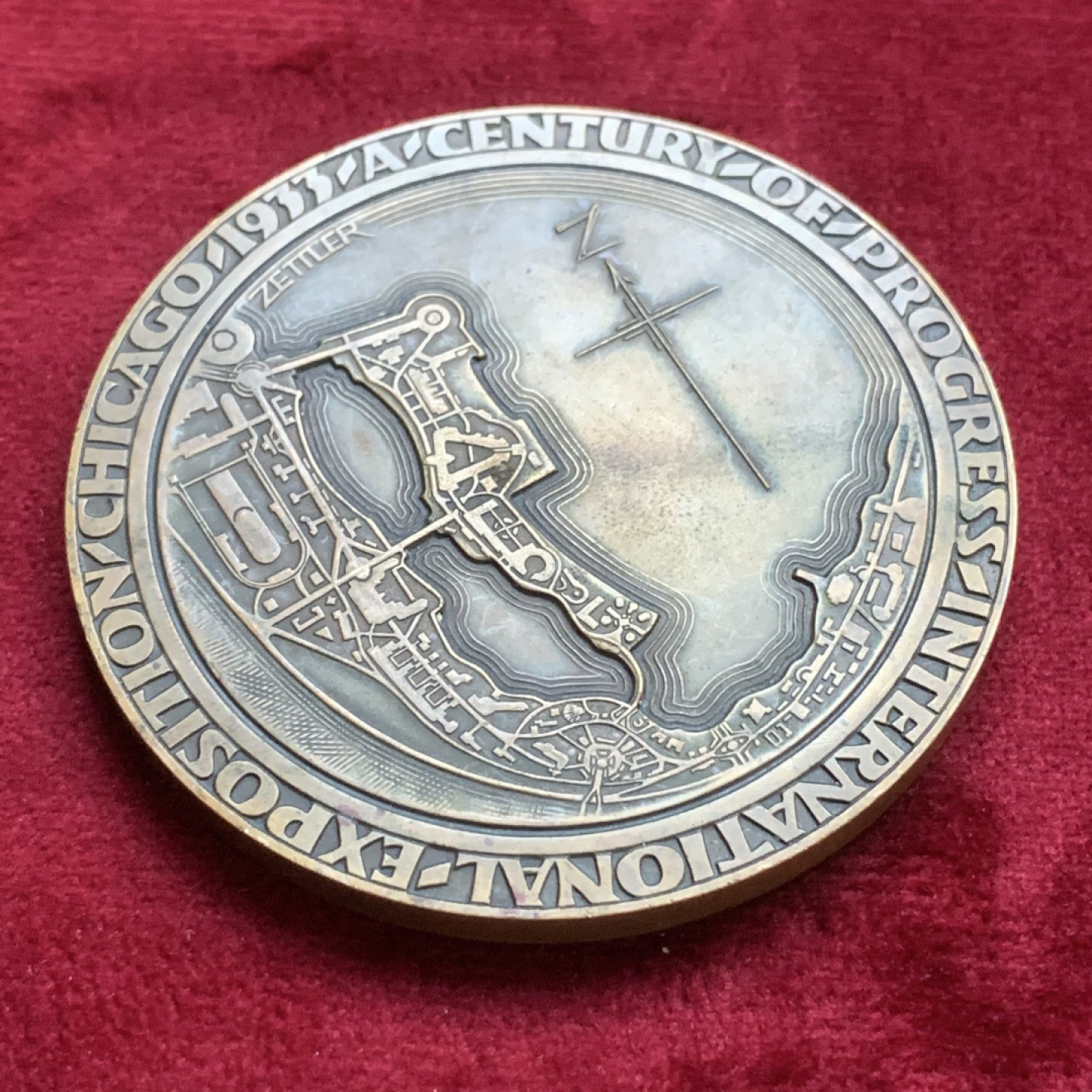 《竞宝斋》第77场-本周日，周一，周四3场拍卖（全场不限金额包邮） 1933年美国芝加哥世博会铜章，直径56mm，重量82g。