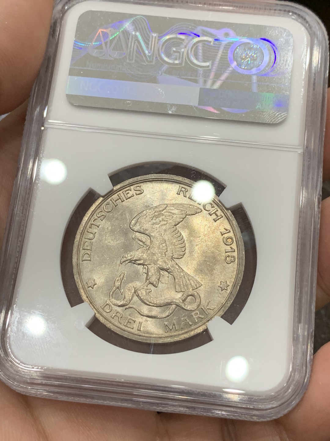 《竞宝斋》第77场-本周日，周一，周四3场拍卖（全场不限金额包邮） NGC MS64 原光德国普鲁士1913年战胜拿破仑纪念3马克银币