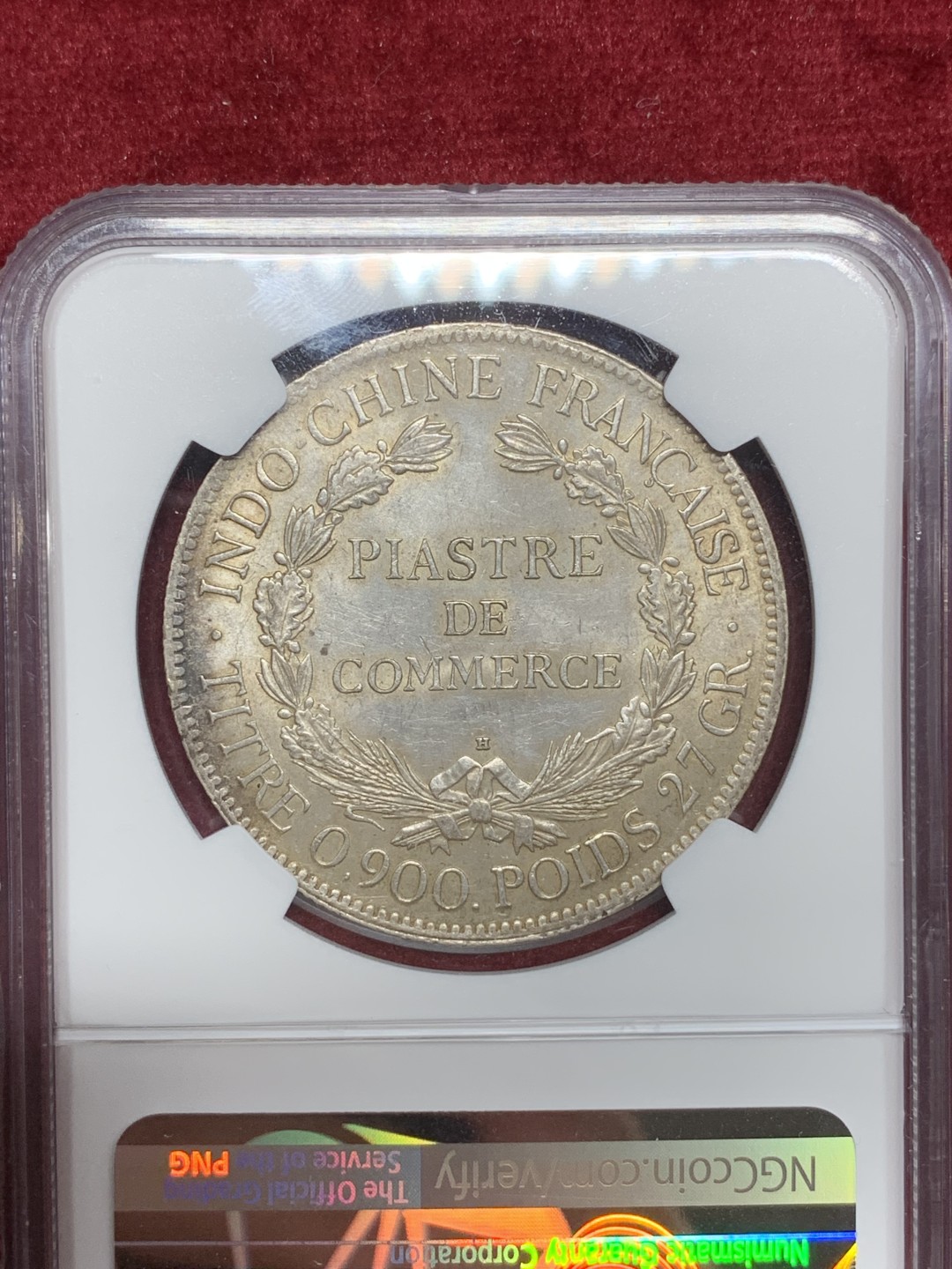 《竞宝斋》第77场-本周日，周一，周四3场拍卖（全场不限金额包邮） NGC MS62 法属印度支那1921年H版坐洋银币，全脸高鼻，原味老包浆。高分坐洋近期持续大热，上涨潜力品种。