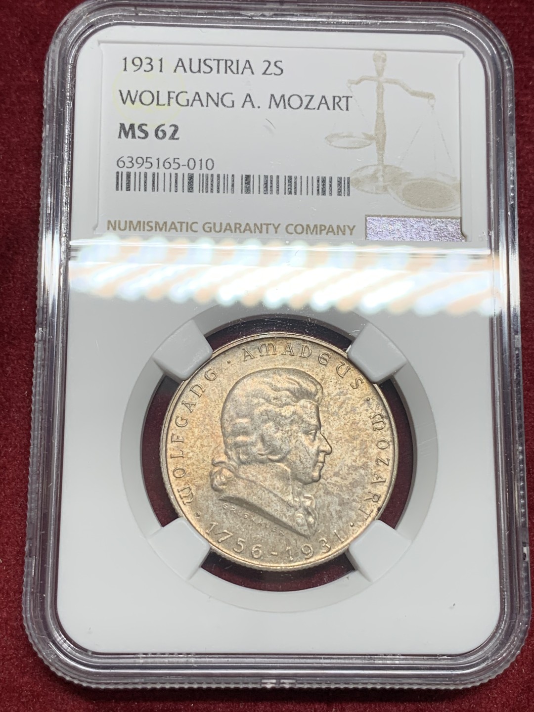 《竞宝斋》第77场-本周日，周一，周四3场拍卖（全场不限金额包邮） NGC-MS62 奥地利 1931年 莫扎特 2先令银币 较少见