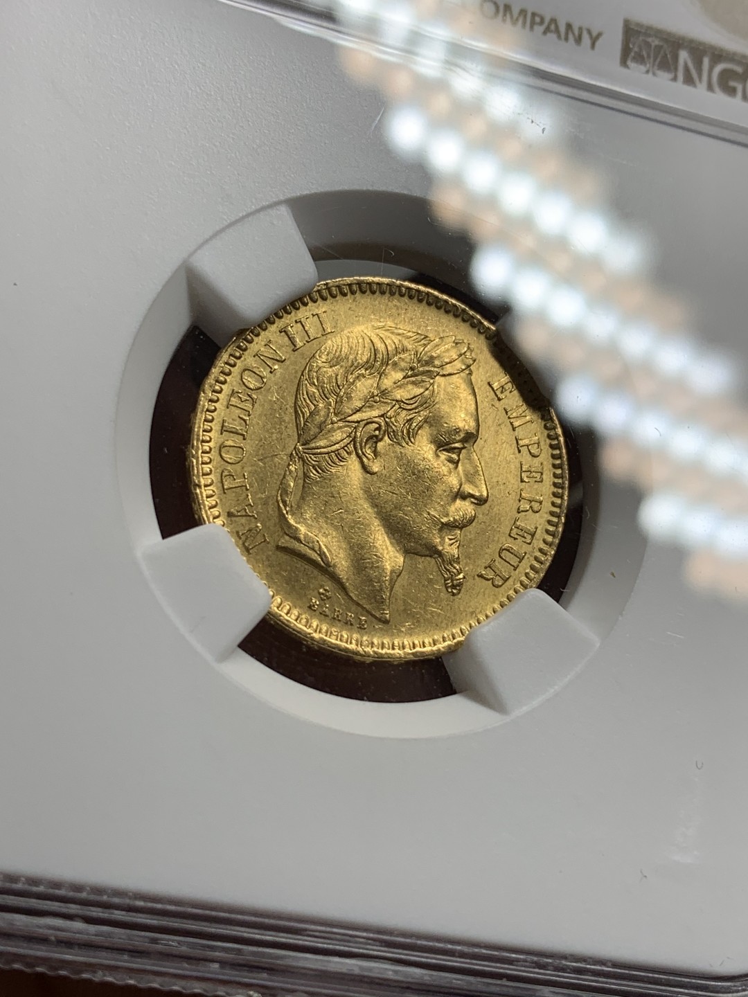 《竞宝斋》第77场-本周日，周一，周四3场拍卖（全场不限金额包邮） NGC-MS62 法国 1863-BB年拿破仑三世 斯特拉斯堡厂造 20法郎金币 拿三磨损居多 有MS62挺不错