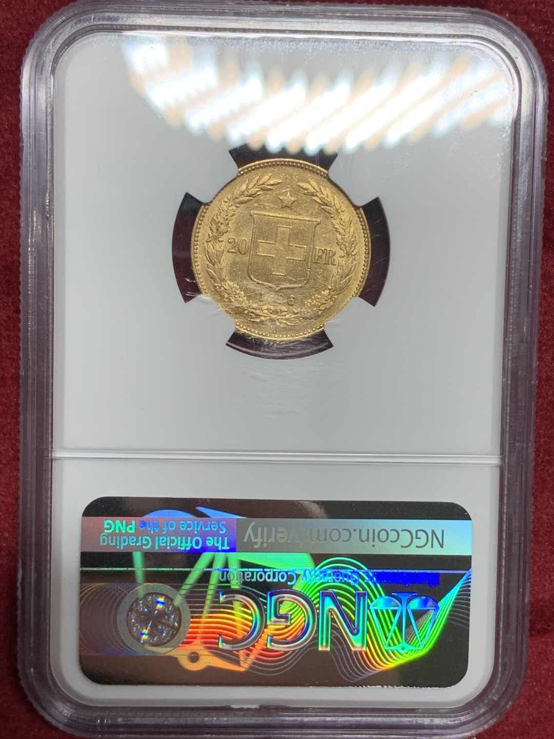 《竞宝斋》第77场-本周日，周一，周四3场拍卖（全场不限金额包邮） NGC-MS62 瑞士 1896年 早期自由女神头像 20法郎金币 早期高分 稀少