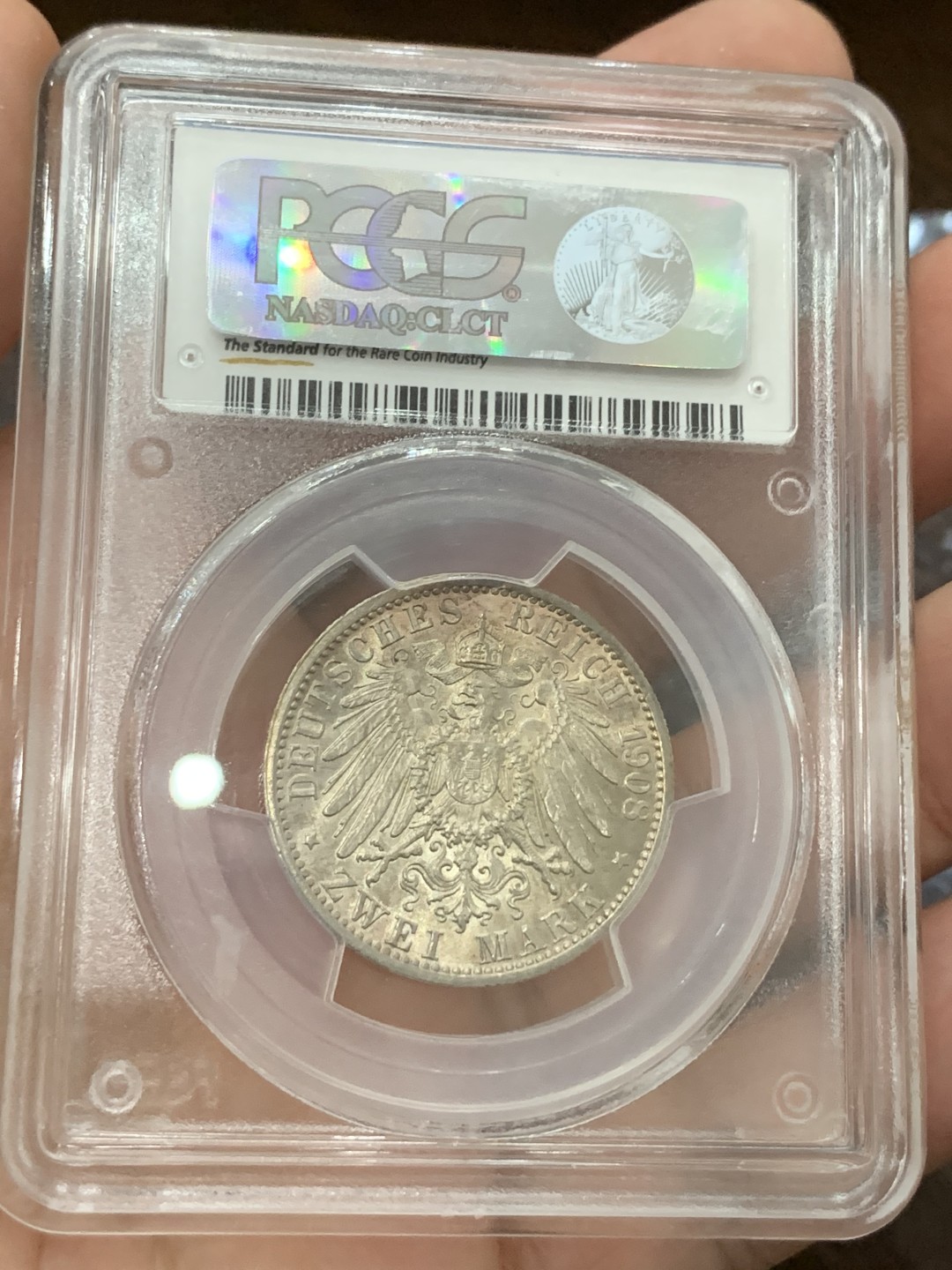 《竞宝斋》第77场-本周日，周一，周四3场拍卖（全场不限金额包邮） PCGS-MS64 1908年 德国萨克森魏玛 耶拿大学2马克黄金紫彩包浆漂亮